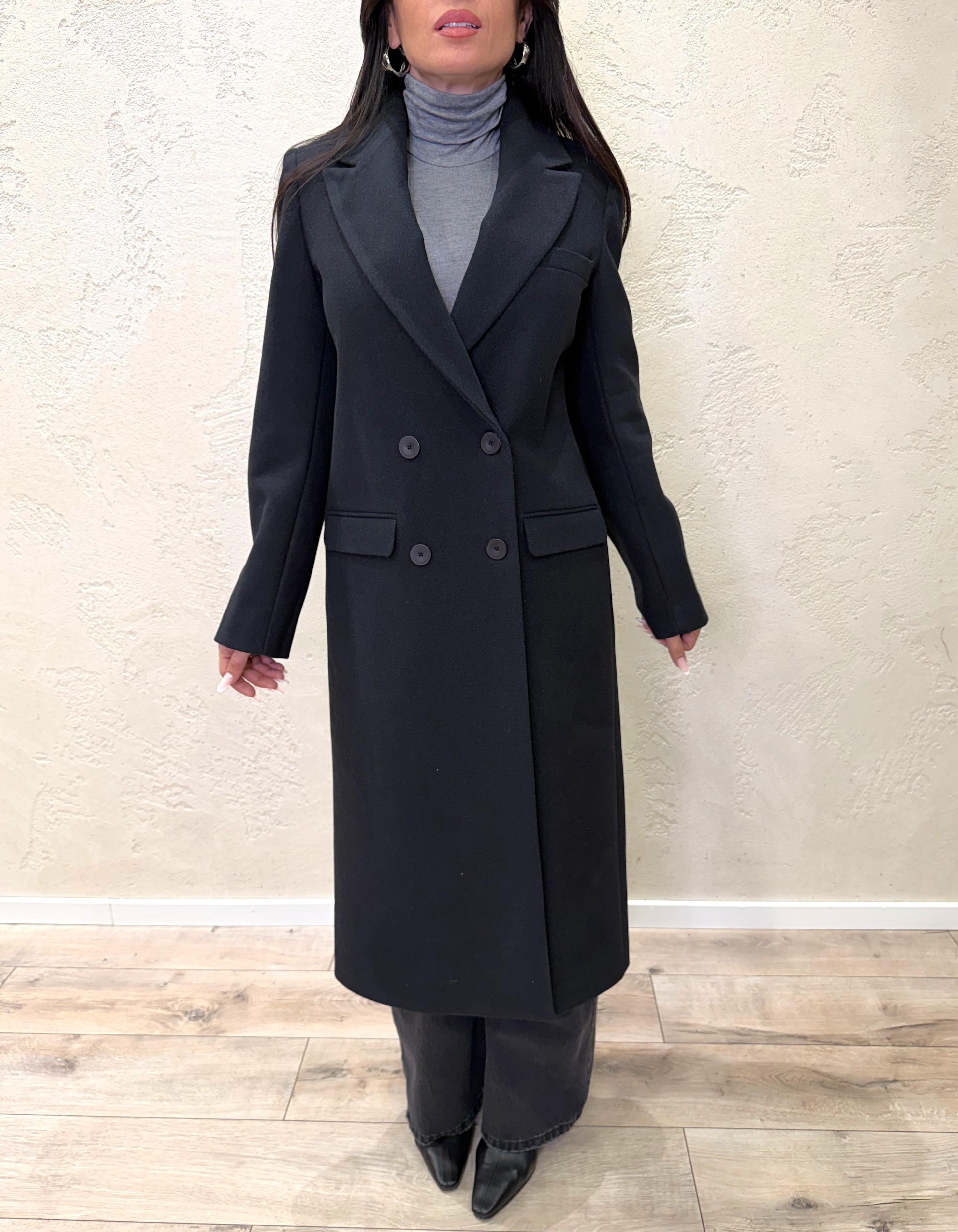 cappotto lungo misto lana doppio petto TF1796 NERO VICOLO