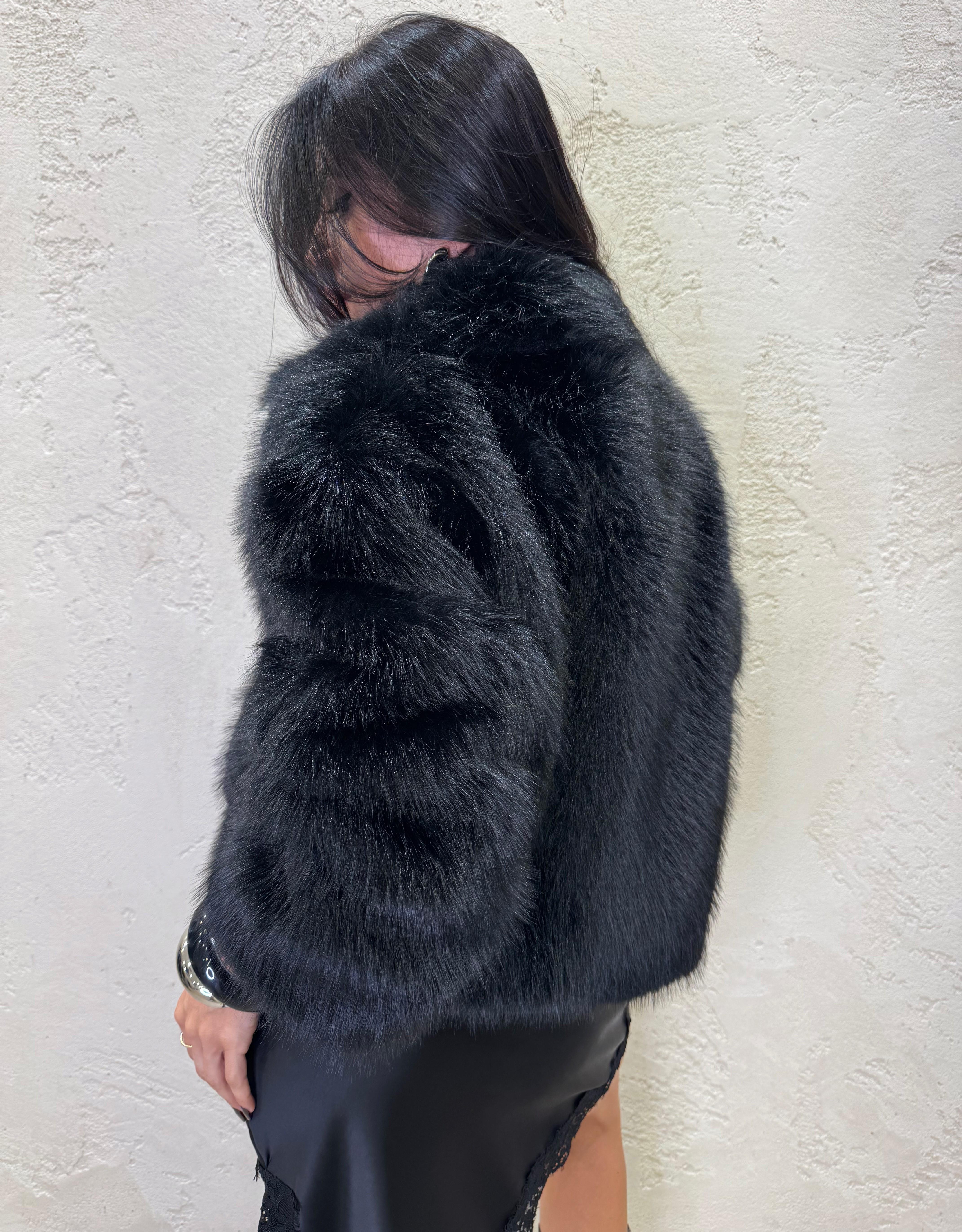 chiodo in ecopelliccia con inserti in ecopelle 250201 NERO SUSY MIX