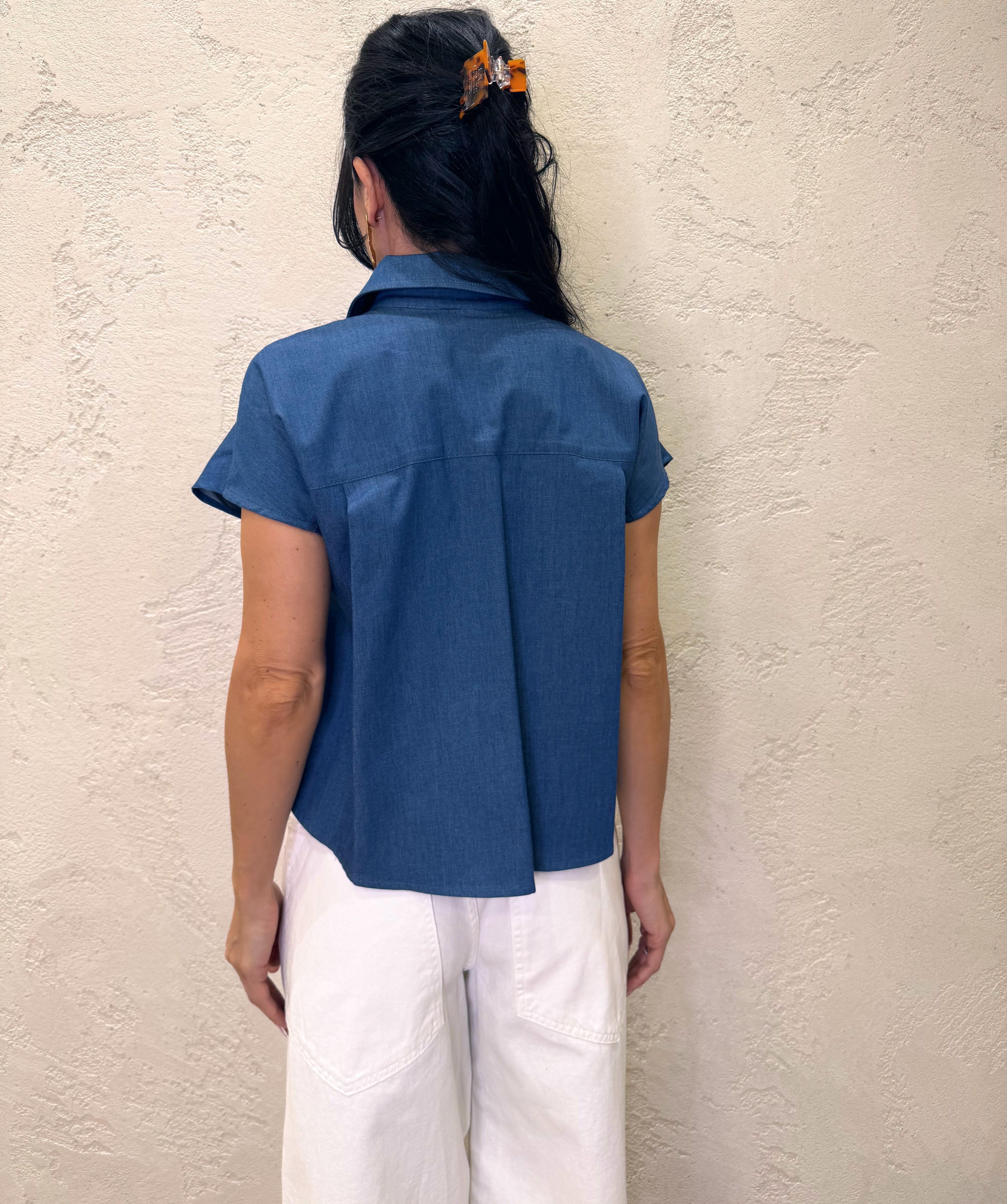 camicia con dettaglio gioiello 26C5092 DENIM BLU TENSIONE IN