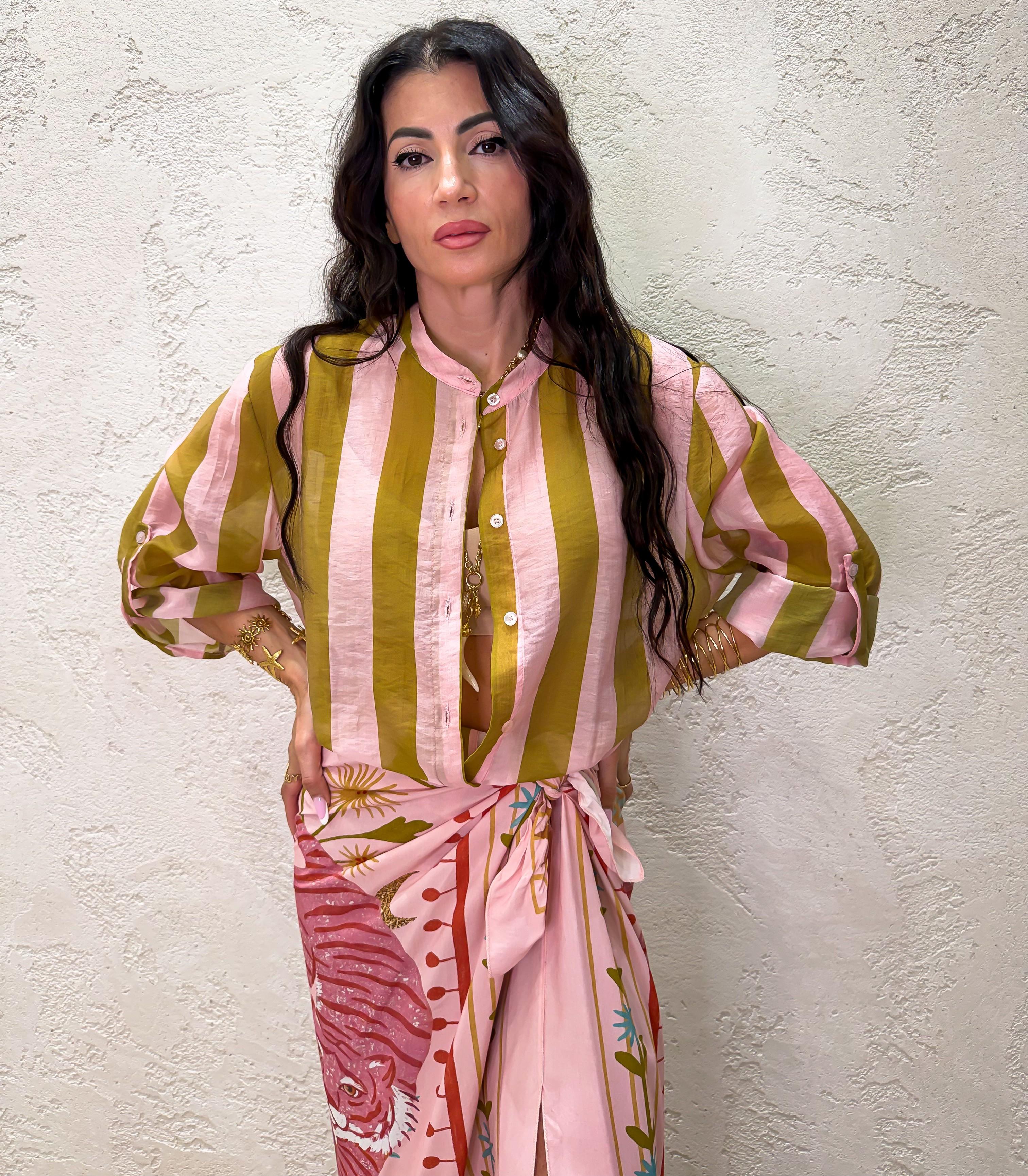camicia a righe effetto vedo non vedo CVS-Q422 ROSA/OLIO HAVEONE