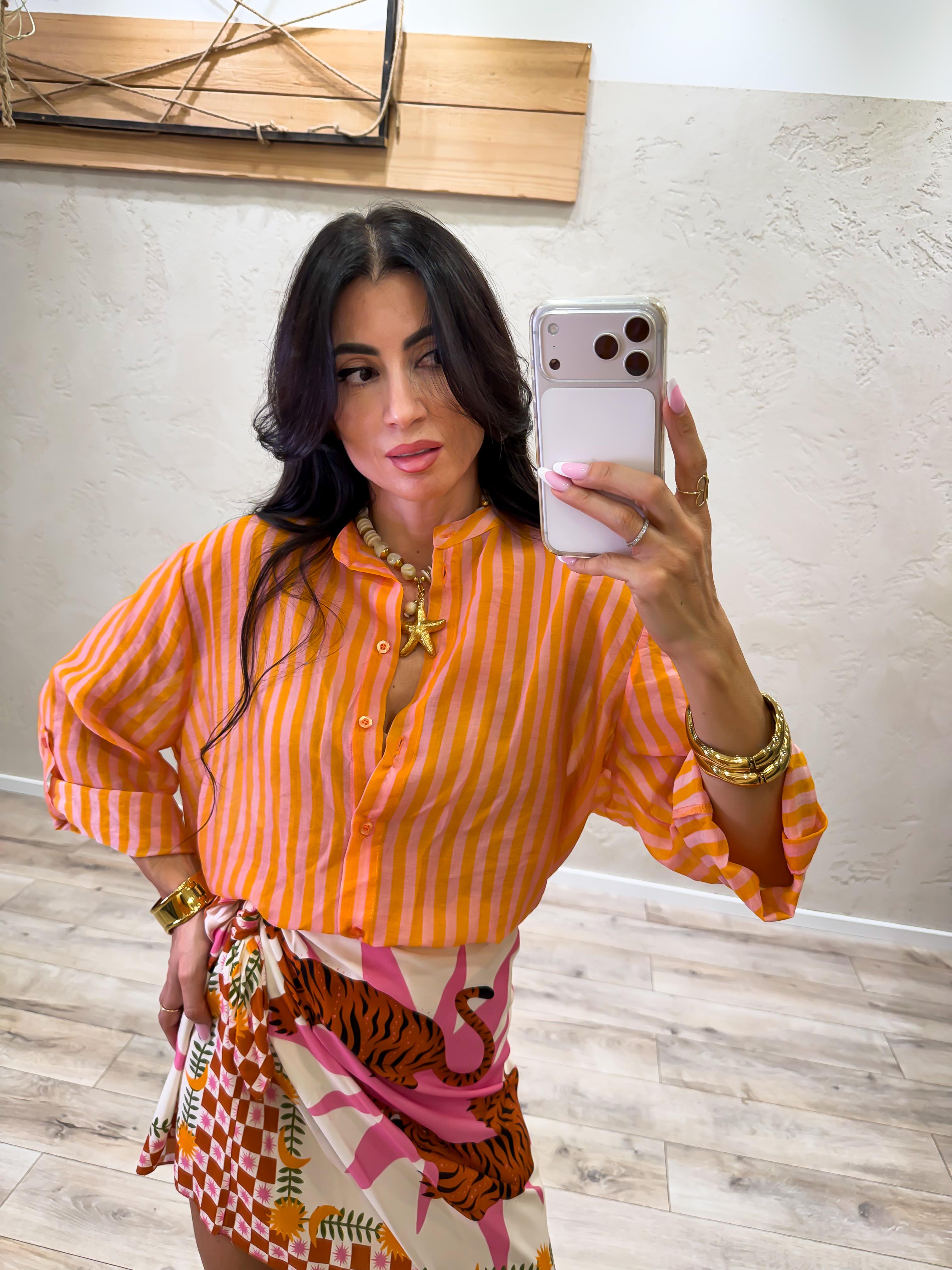 camicia a righe effetto vedo non vedo CVS-Q423 ARANCIO/FUXIA HAVEONE