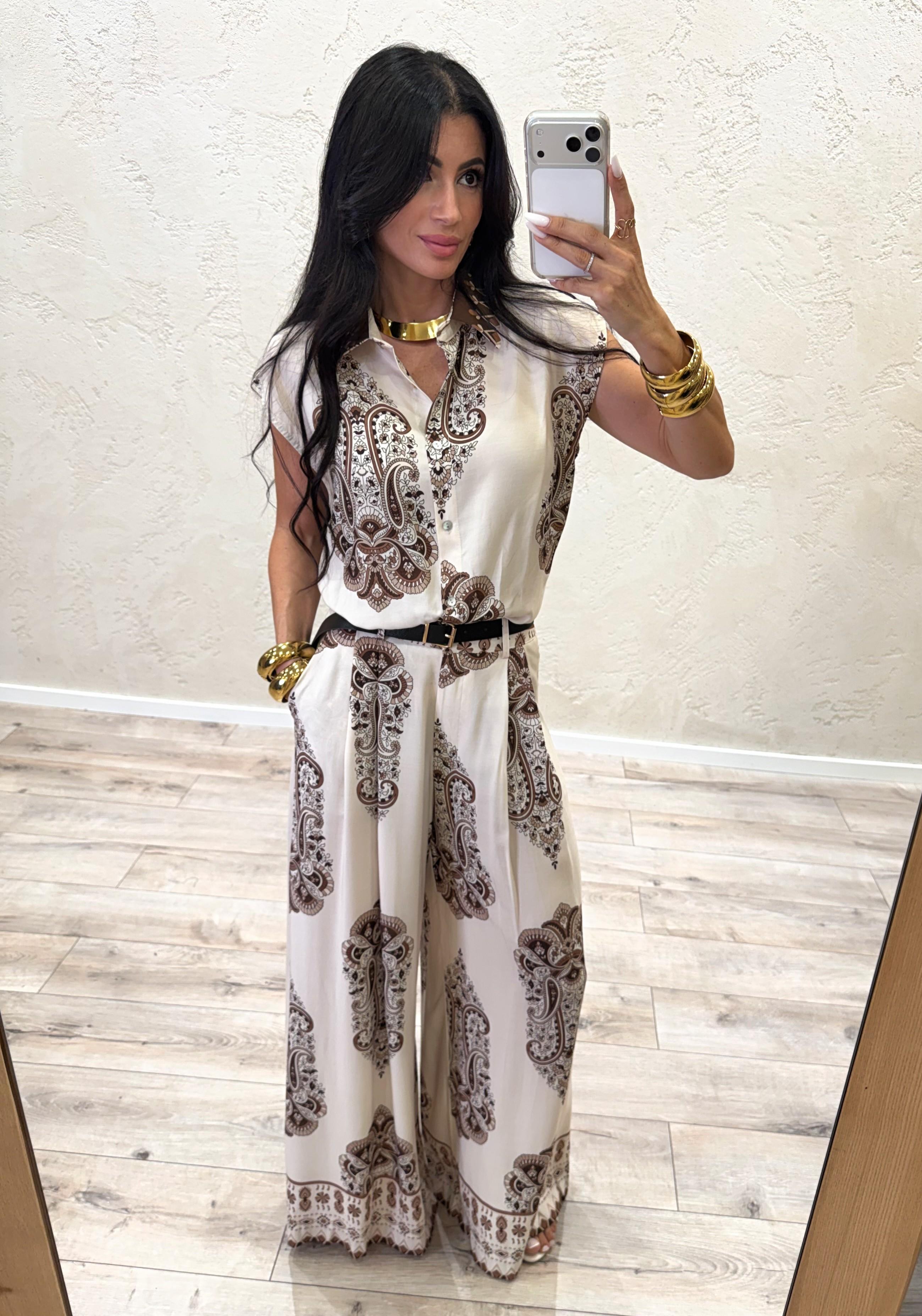 camicia smanicata in 100% viscosa fantasia etnica 28326H2 BEIGE SUSY MIX