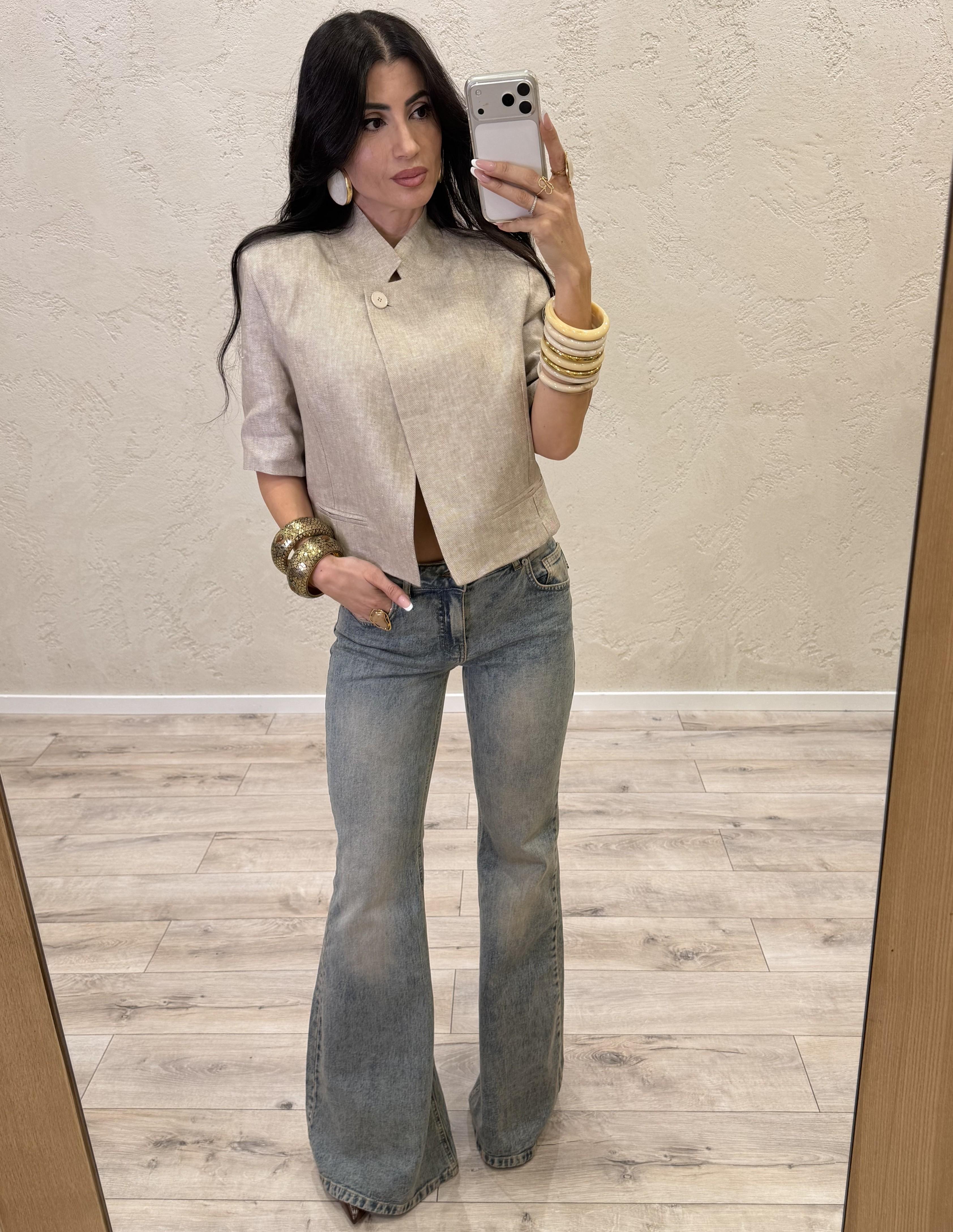 jeans elasticizzato modello ele a zampa PLS-Q389 THE HAVEONE