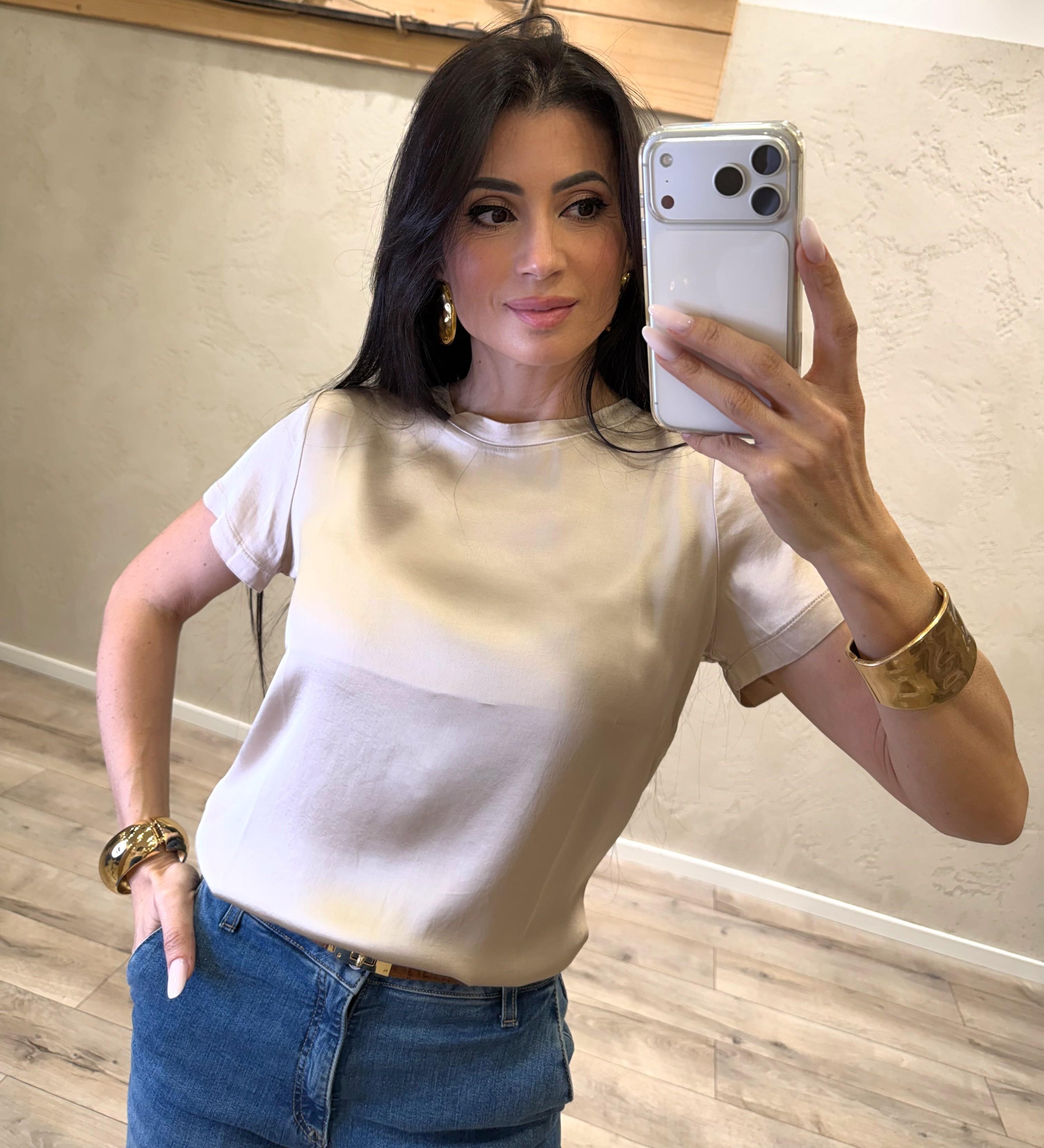 Blusa elasticizzata in satin 26FA705BU BEIGE SUSY MIX