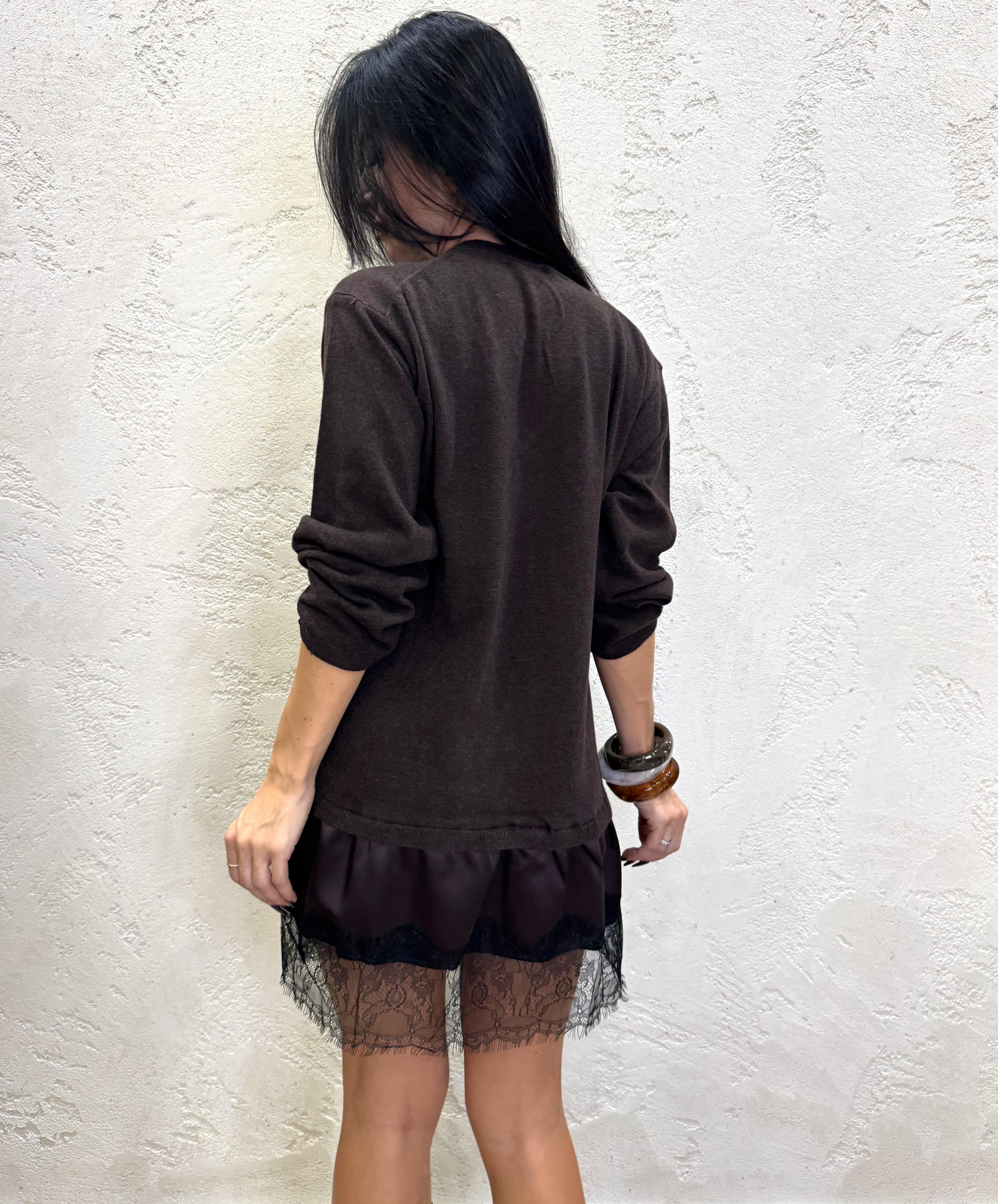 abito in maglia con dettaglio in satin e pizzo 22194F MORO VICOLO