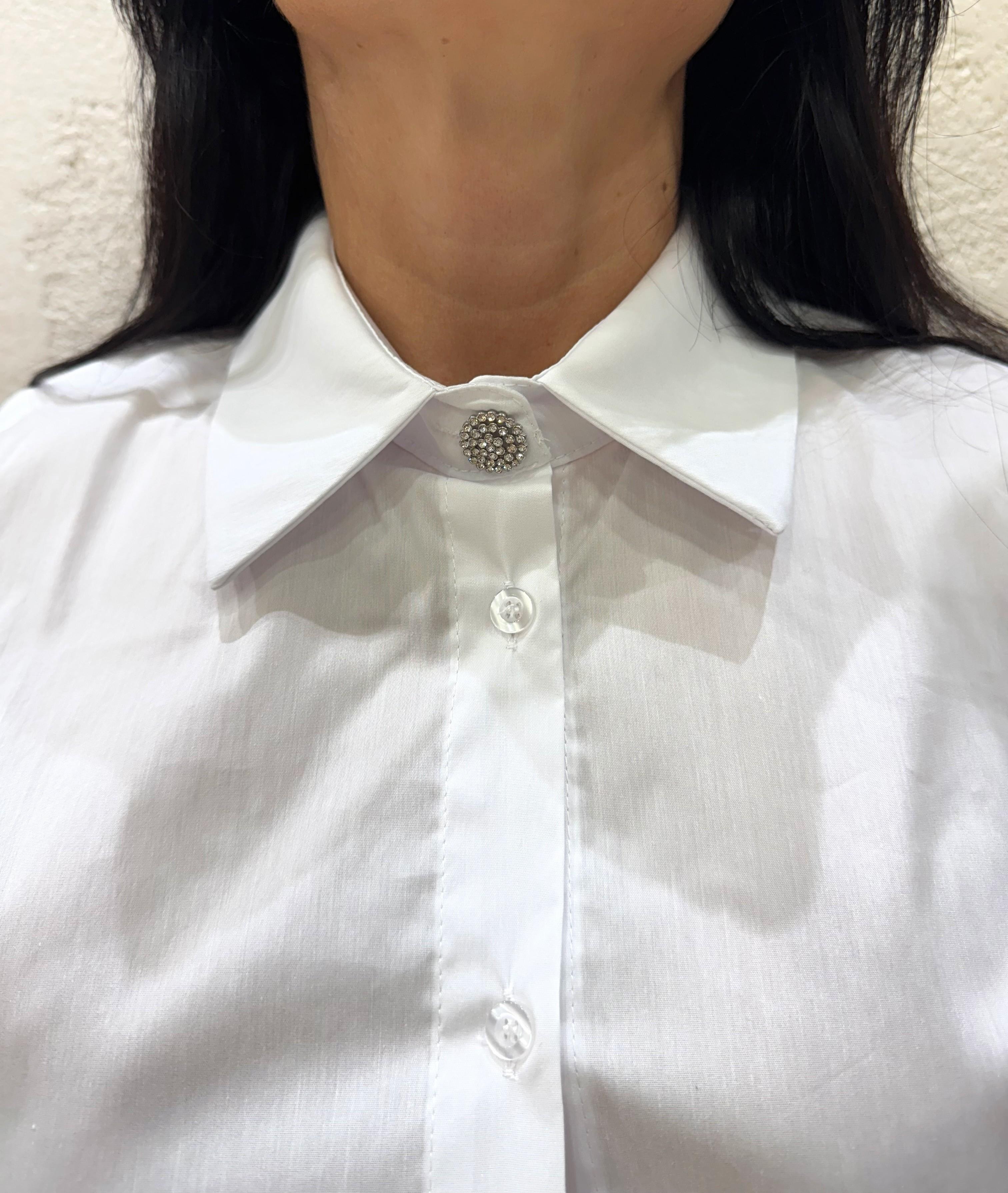 camicia con bottone gioiello 748V25 BIANCO SUSY MIX