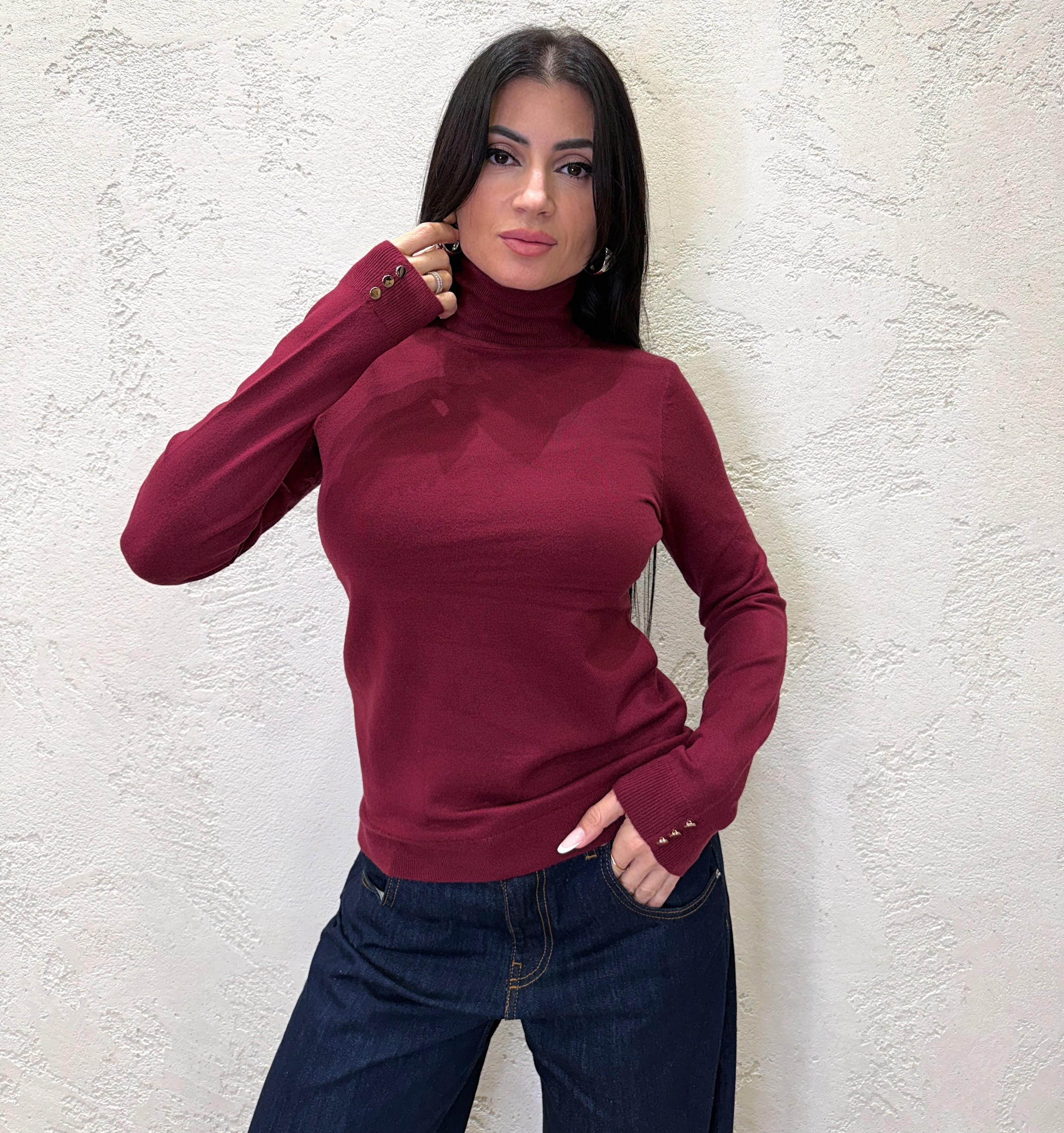 maglia collo alto misto lana con bottoncini su polso MACAB BORDEAUX ELEVI