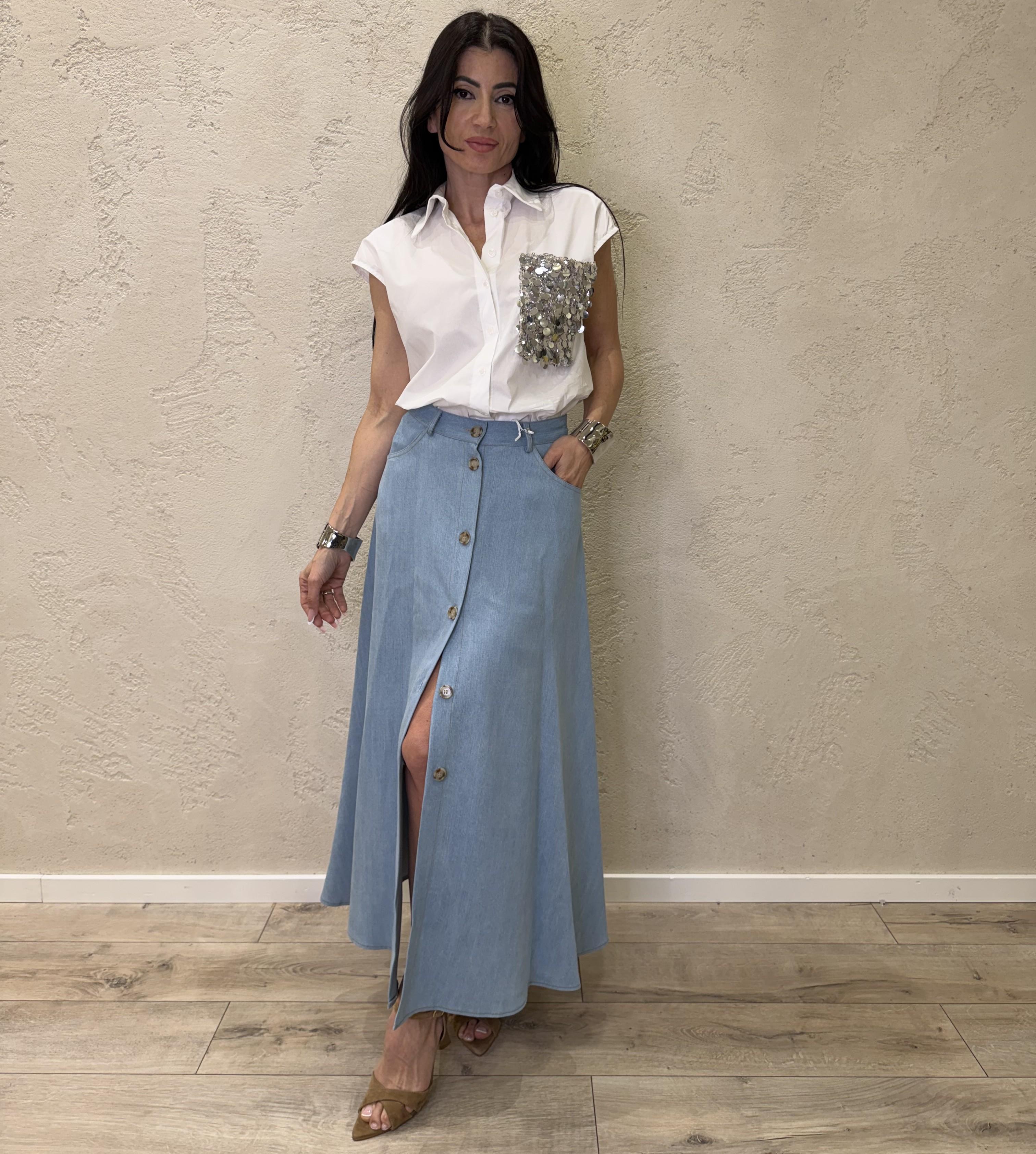 gonna midi in tela chambray con bottoni G9990041V DENIM CHIARO IMPERIAL