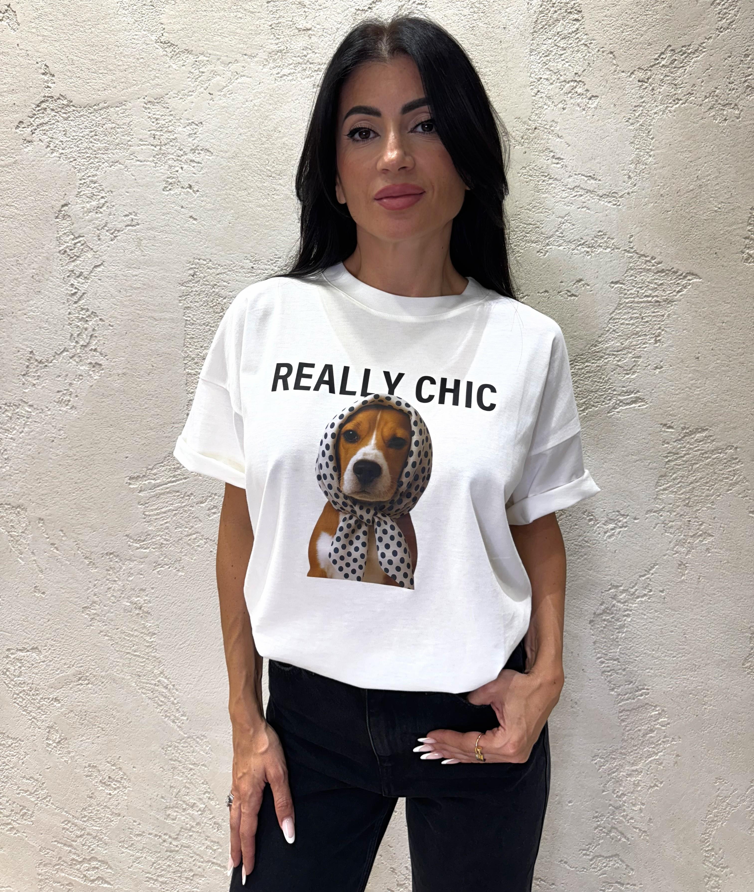 t-shirt oversize con stampa beagle foulard RF0179 BURRO VICOLO
