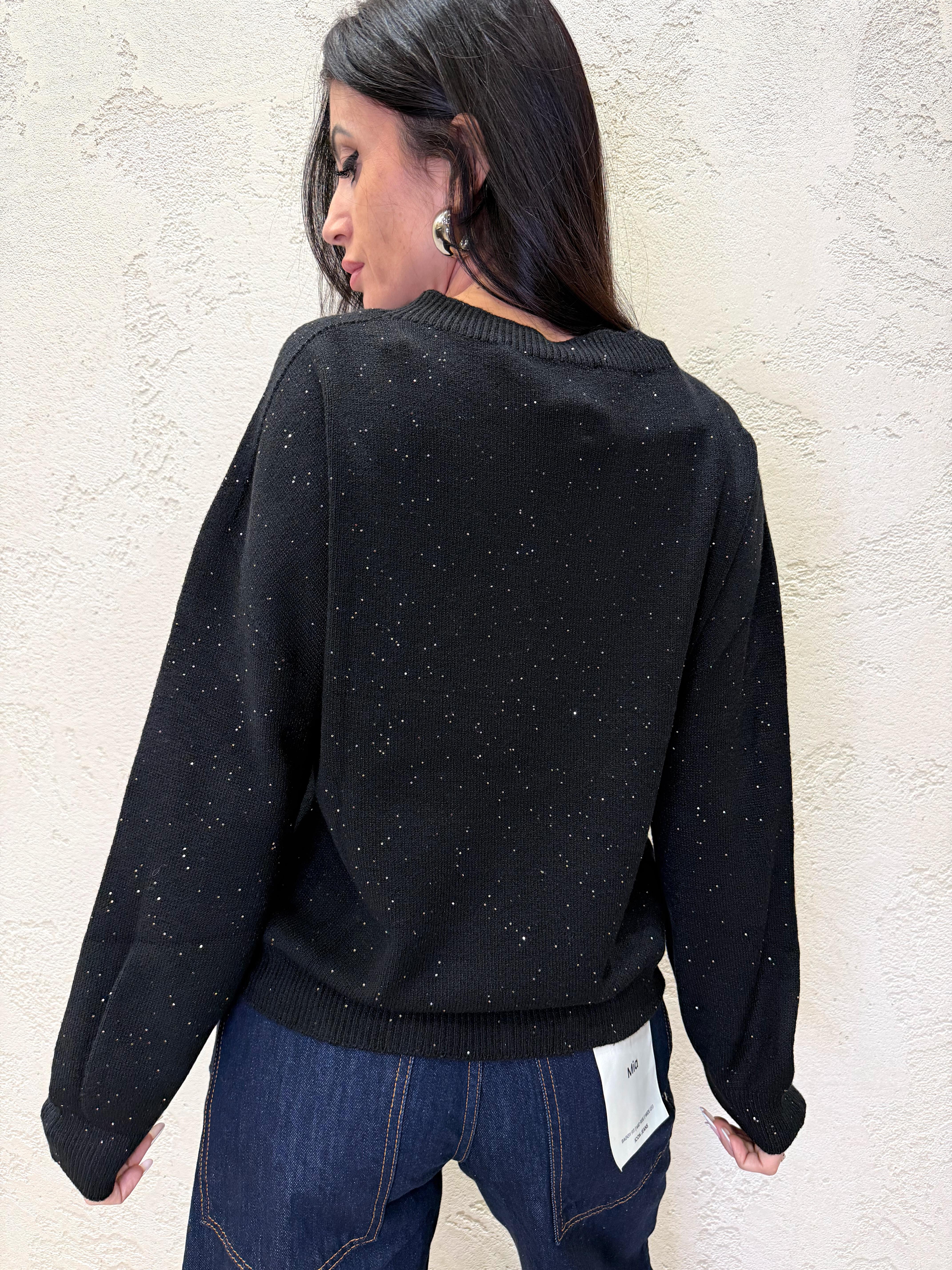 pull con micro paillettes MNC-P060 NERO HAVEONE