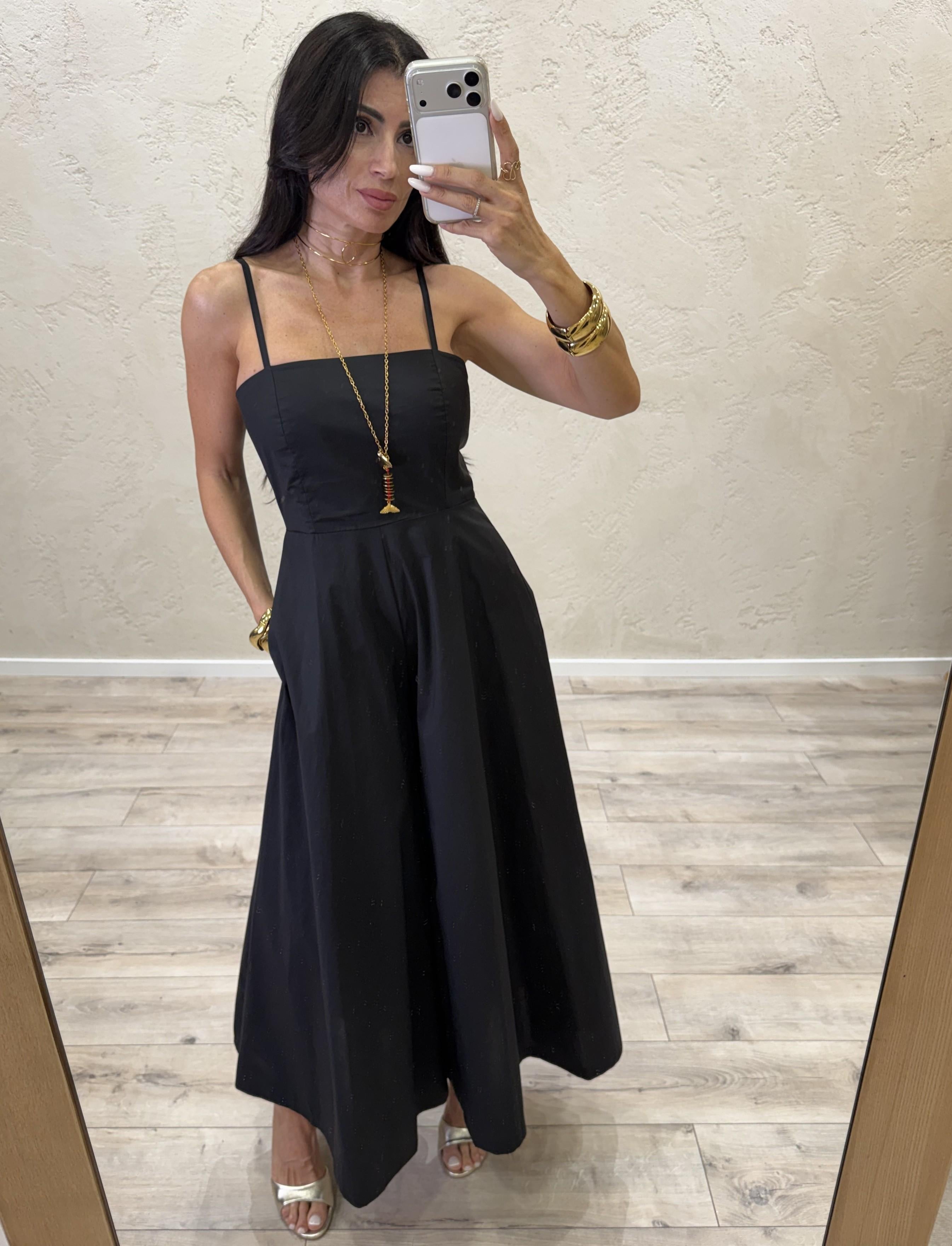 jumpsuit effetto gonna in cotone paracadute PE260302 NERO TENSIONE IN