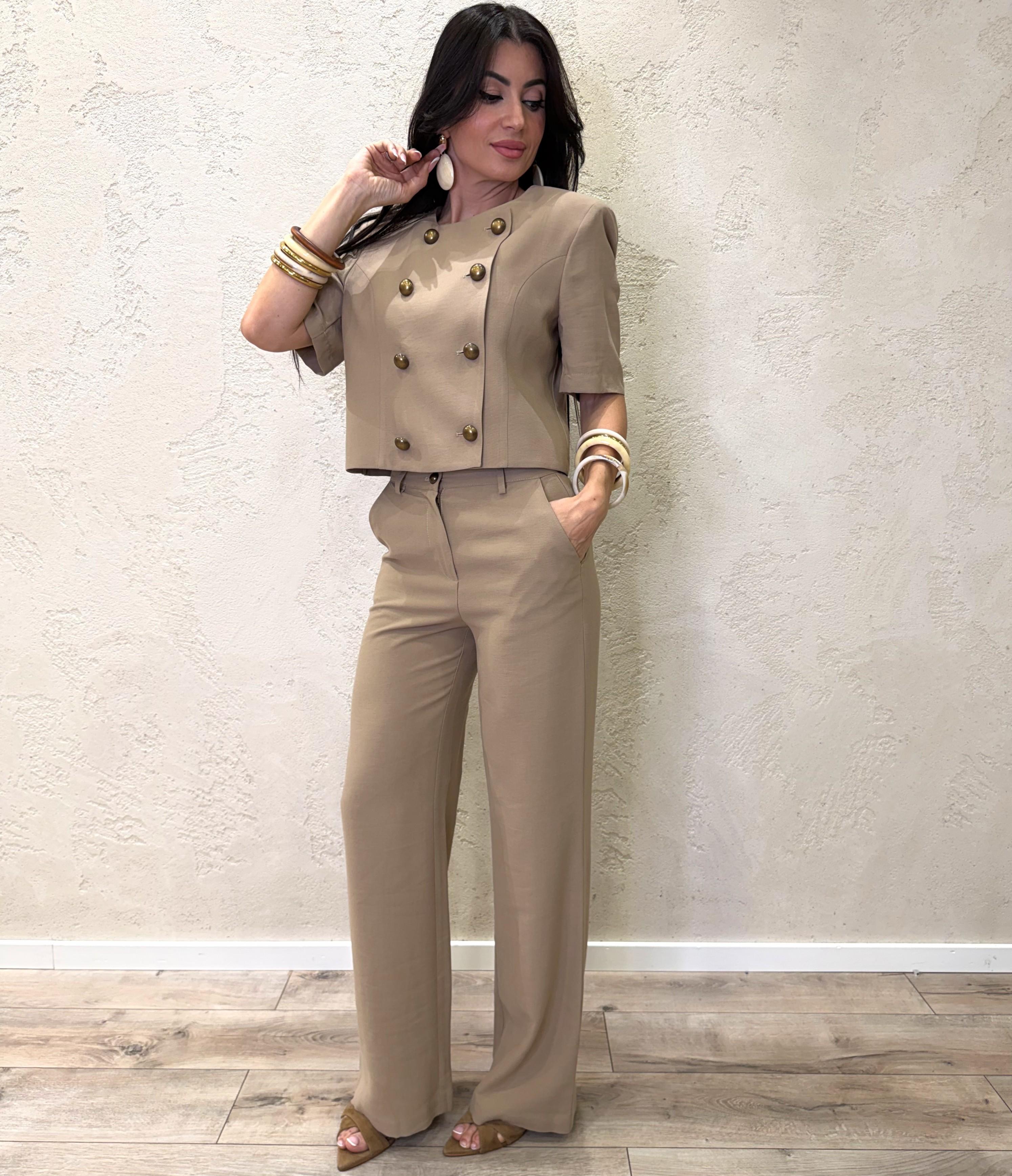 pantaloni a gamba dritta vestibilità morbida con bottone a contrasto PMN-Q419 BEIGE HAVEONE