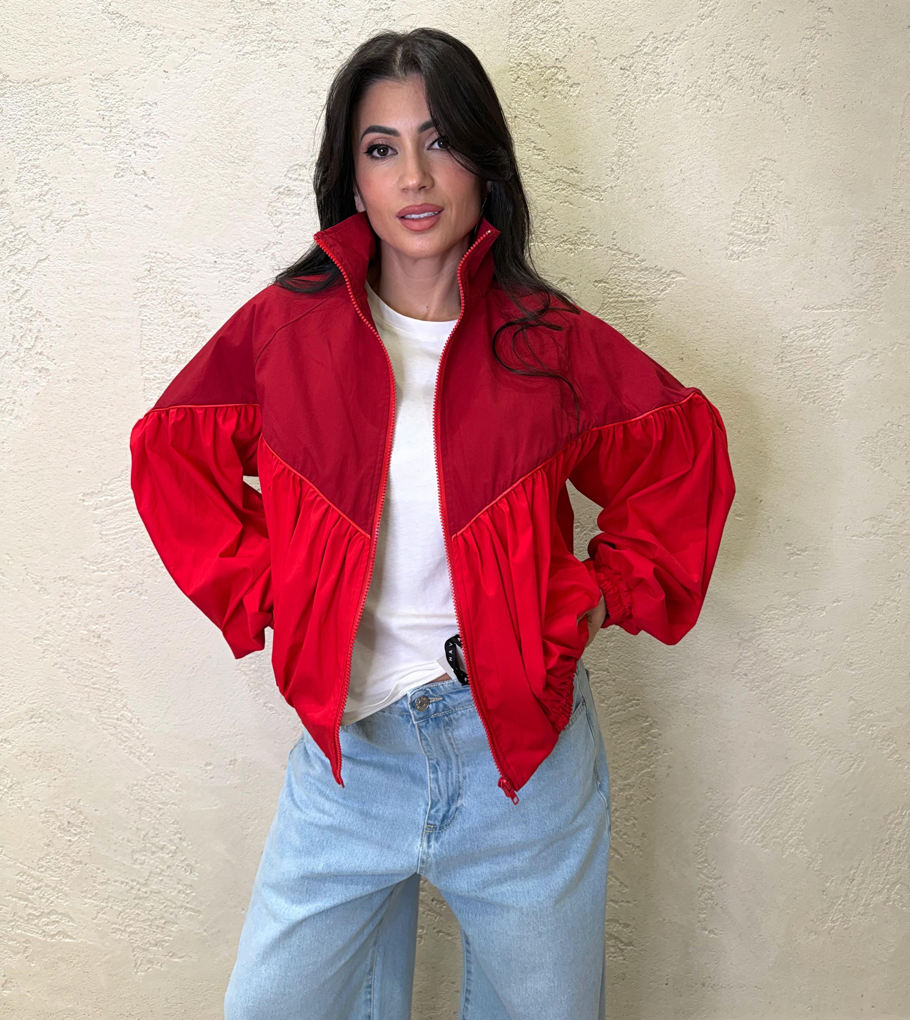 bomber effetto balloon doppio colore in 100% cotone 38967 ROSSO TENSIONE IN