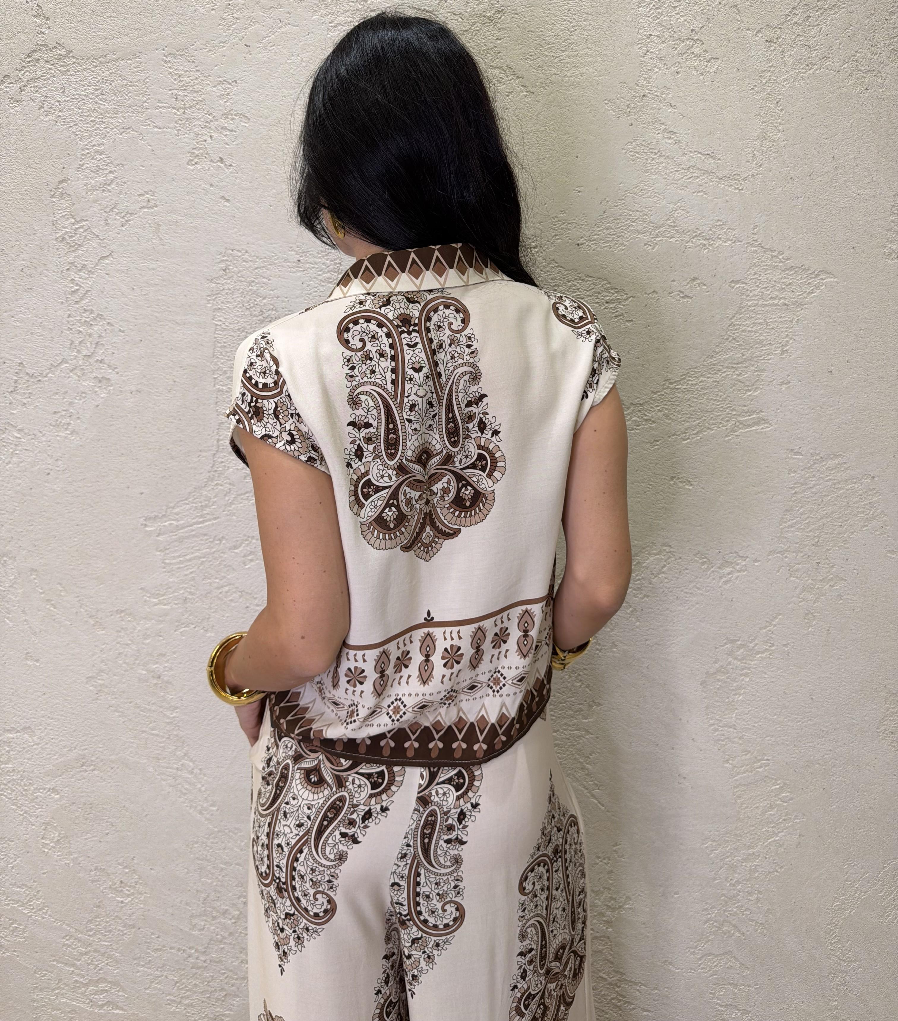 camicia smanicata in 100% viscosa fantasia etnica 28326H2 BEIGE SUSY MIX