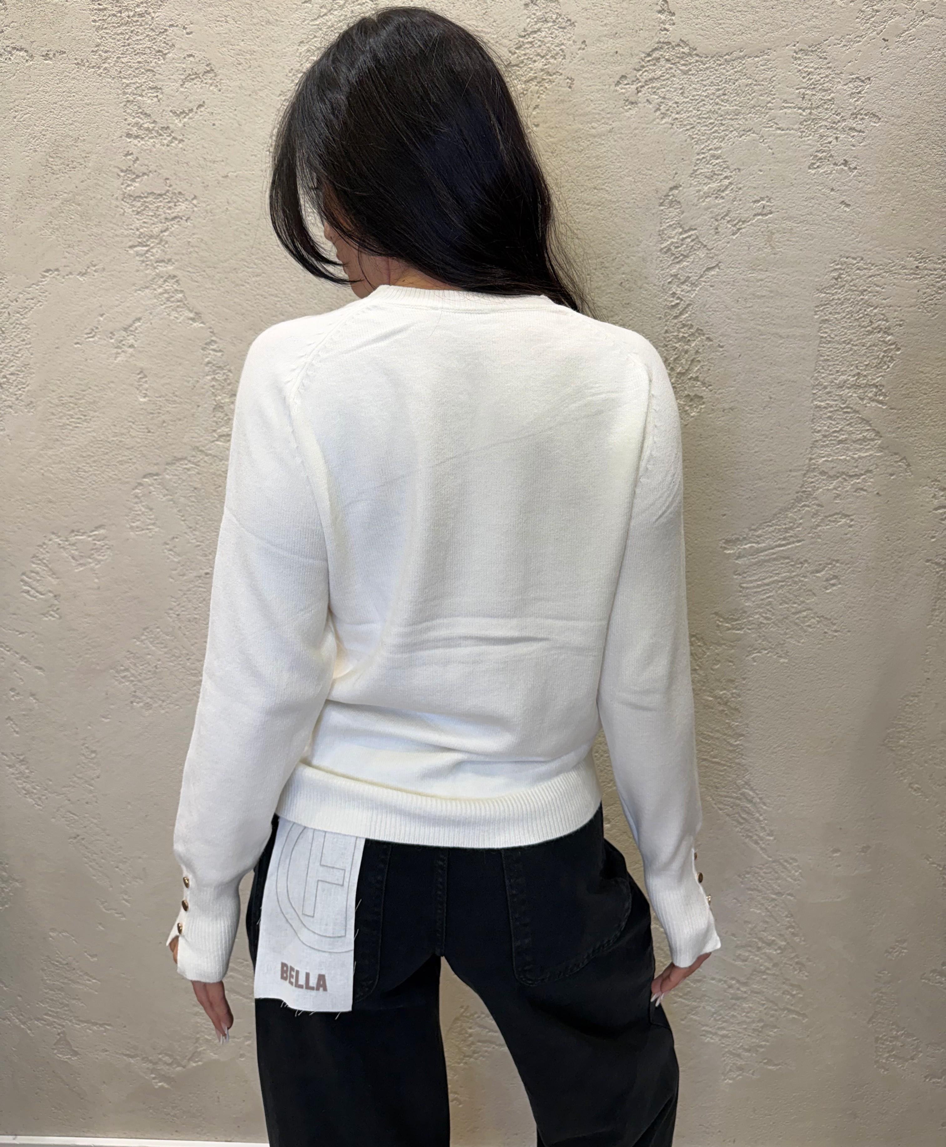 maglia a trecce con bottoncini su polso MGTRECCIA BURRO ELEVI