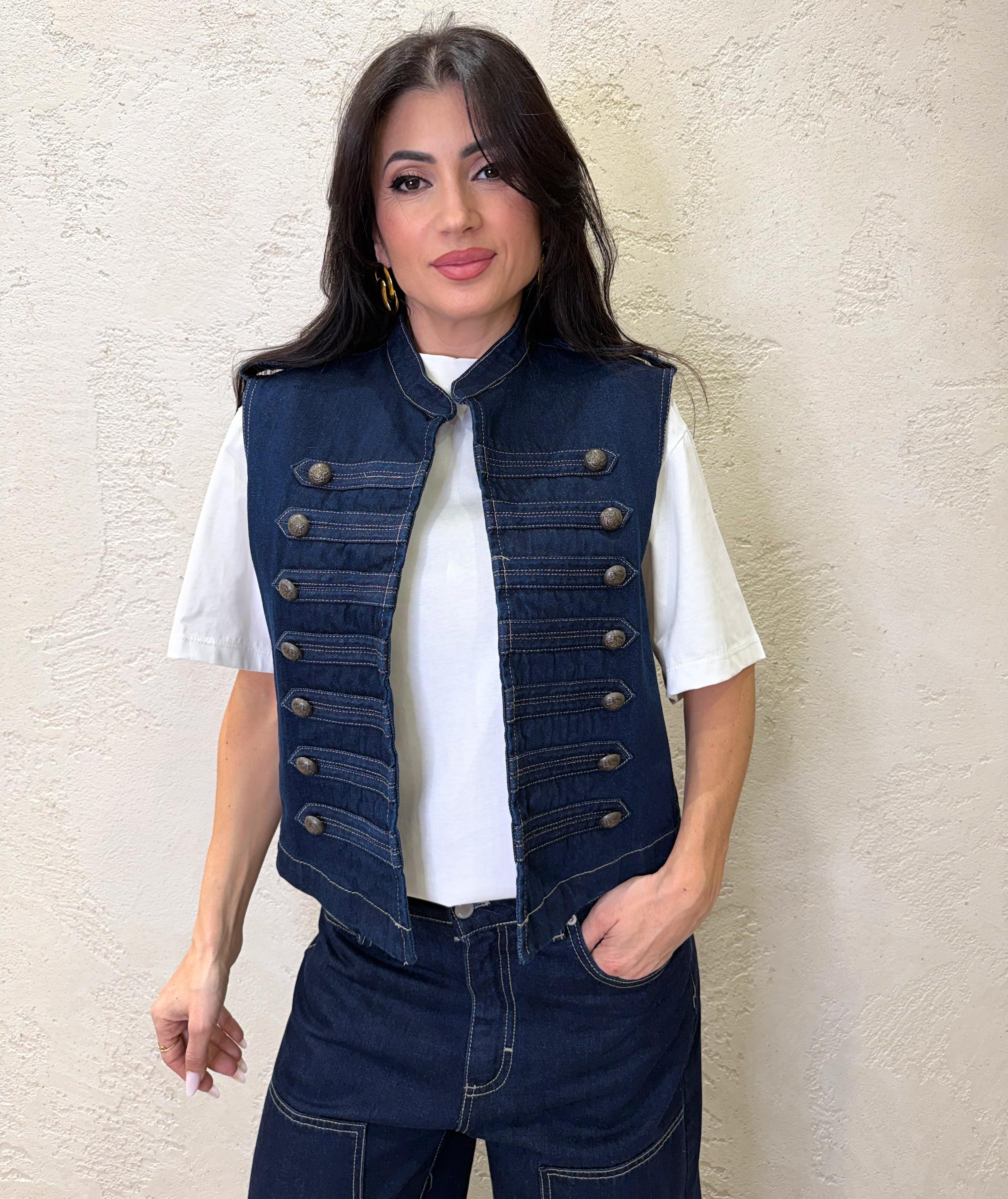 gilet napoleone in denim modello a scatoletta 38905 DENIM TENSIONE IN