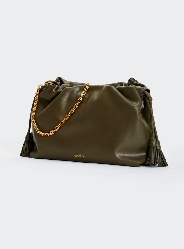 borsa tassel grande in ecopelle XAB0034 MILITARE VICOLO