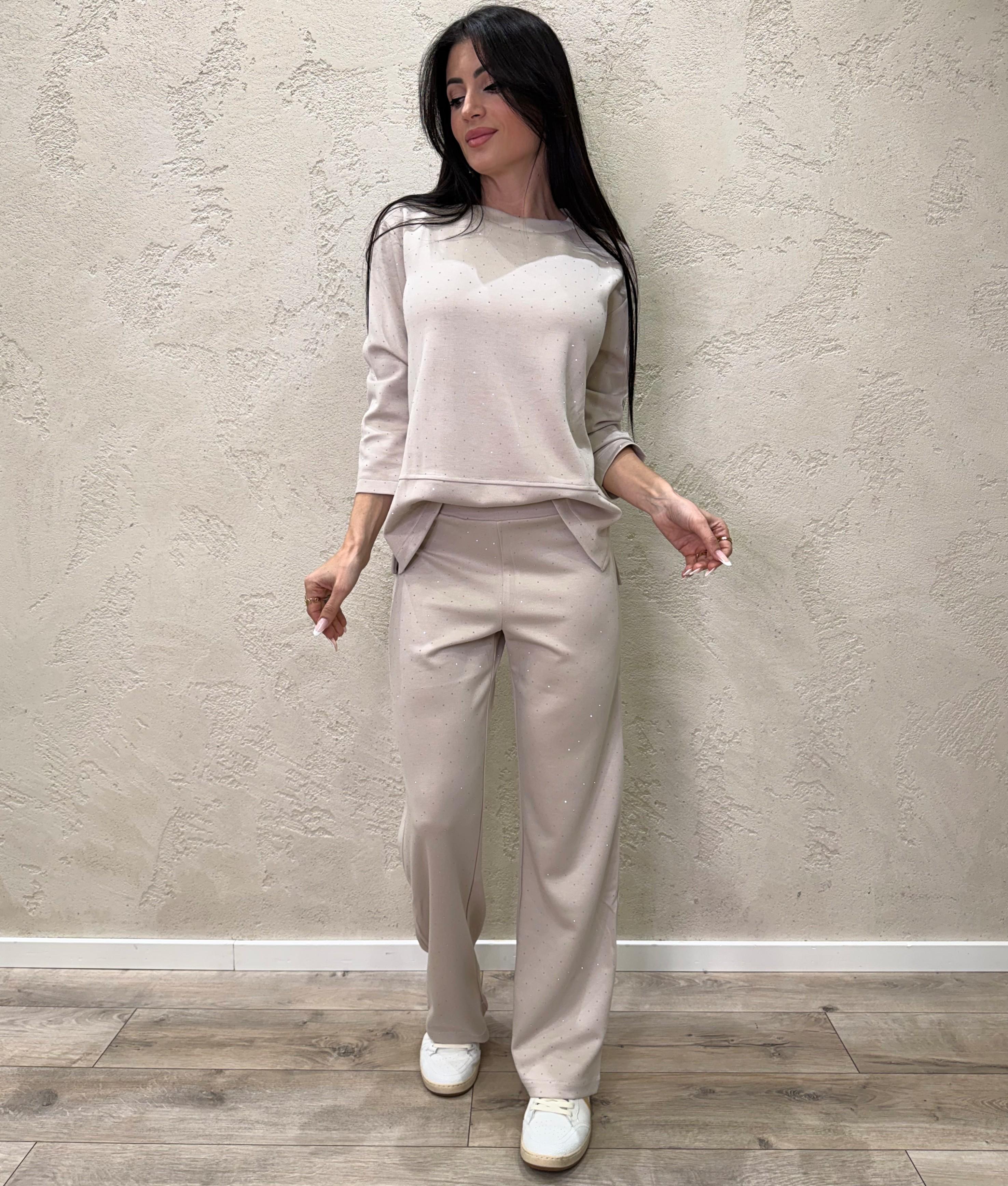 completo coordinato in felpa con strass COMPLETRASS BEIGE ELEVI