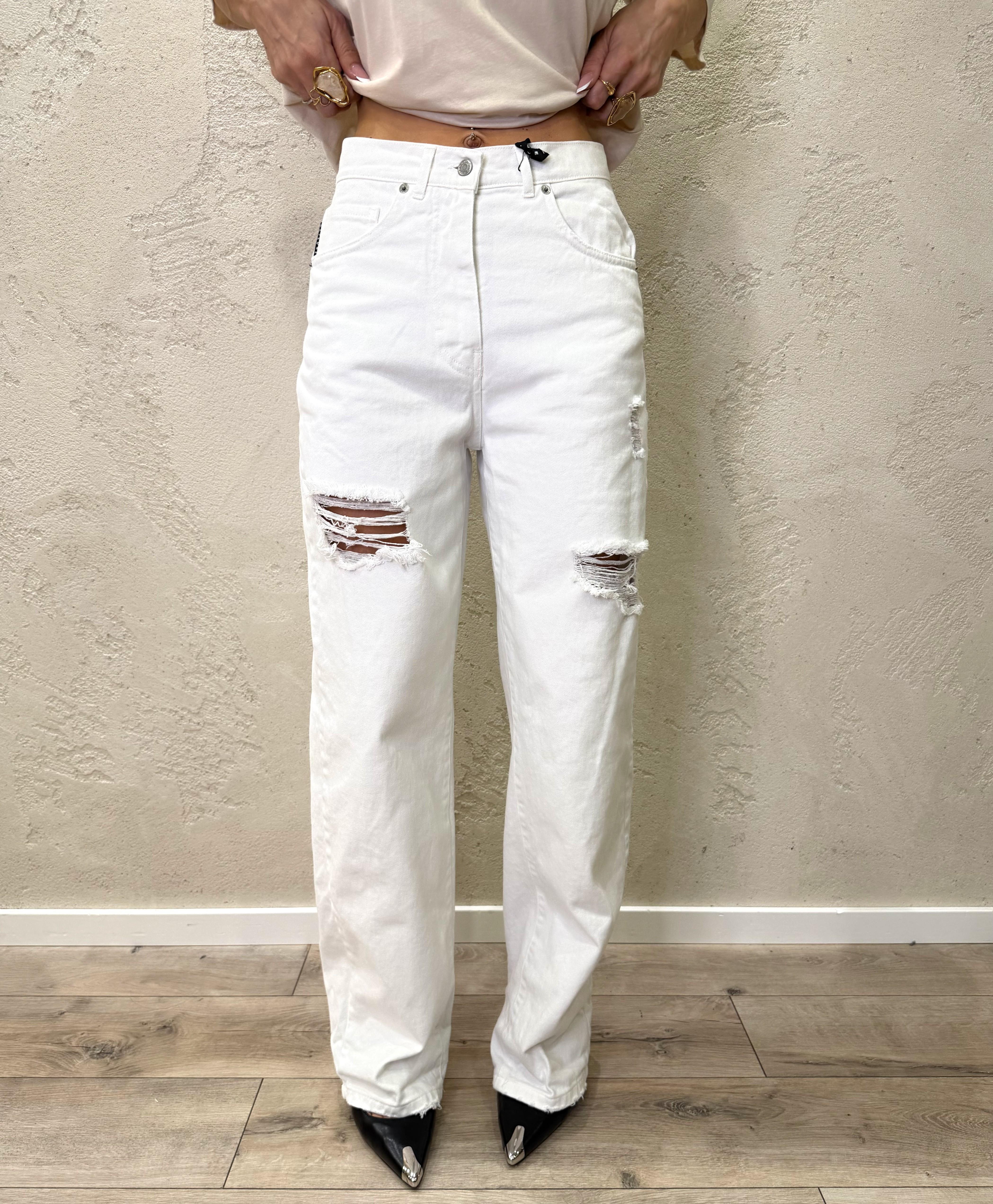 jeans modello stella in tela ferma a gamba dritta PLS-Q402 BIANCO HAVEONE