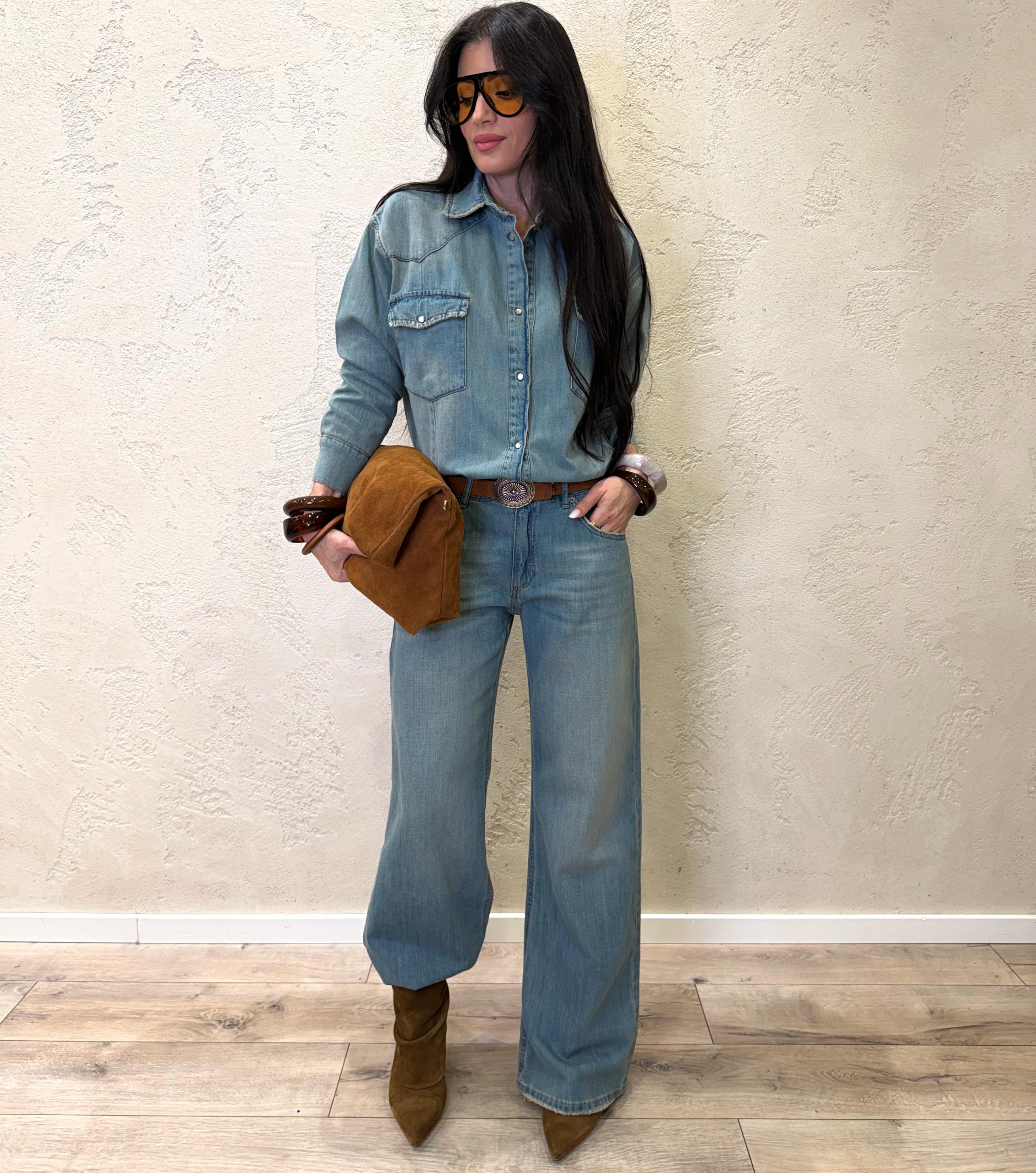 camicia ampia in jeans con orli rovinati DAB5308 THE VICOLO