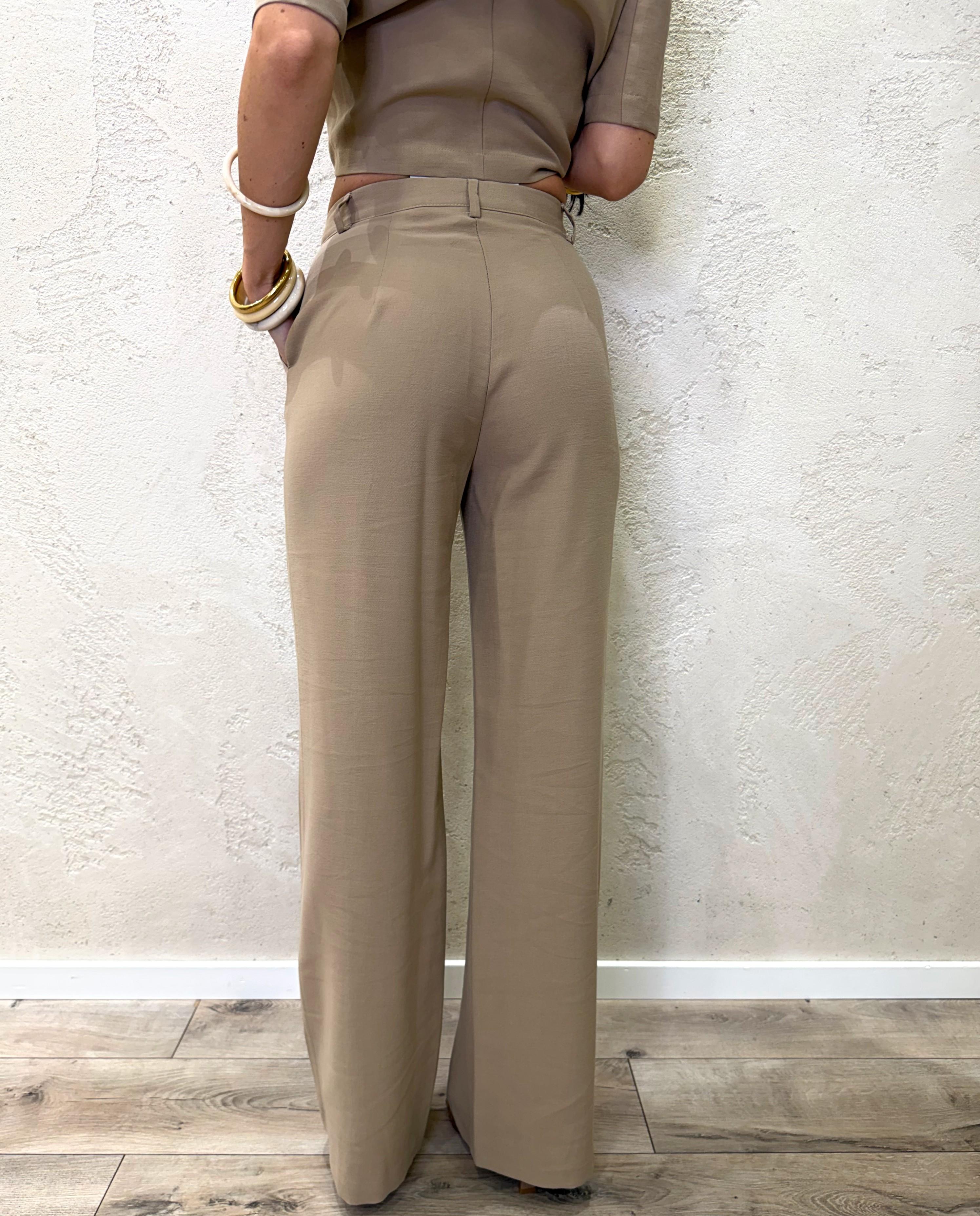 pantaloni a gamba dritta vestibilità morbida con bottone a contrasto PMN-Q419 BEIGE HAVEONE