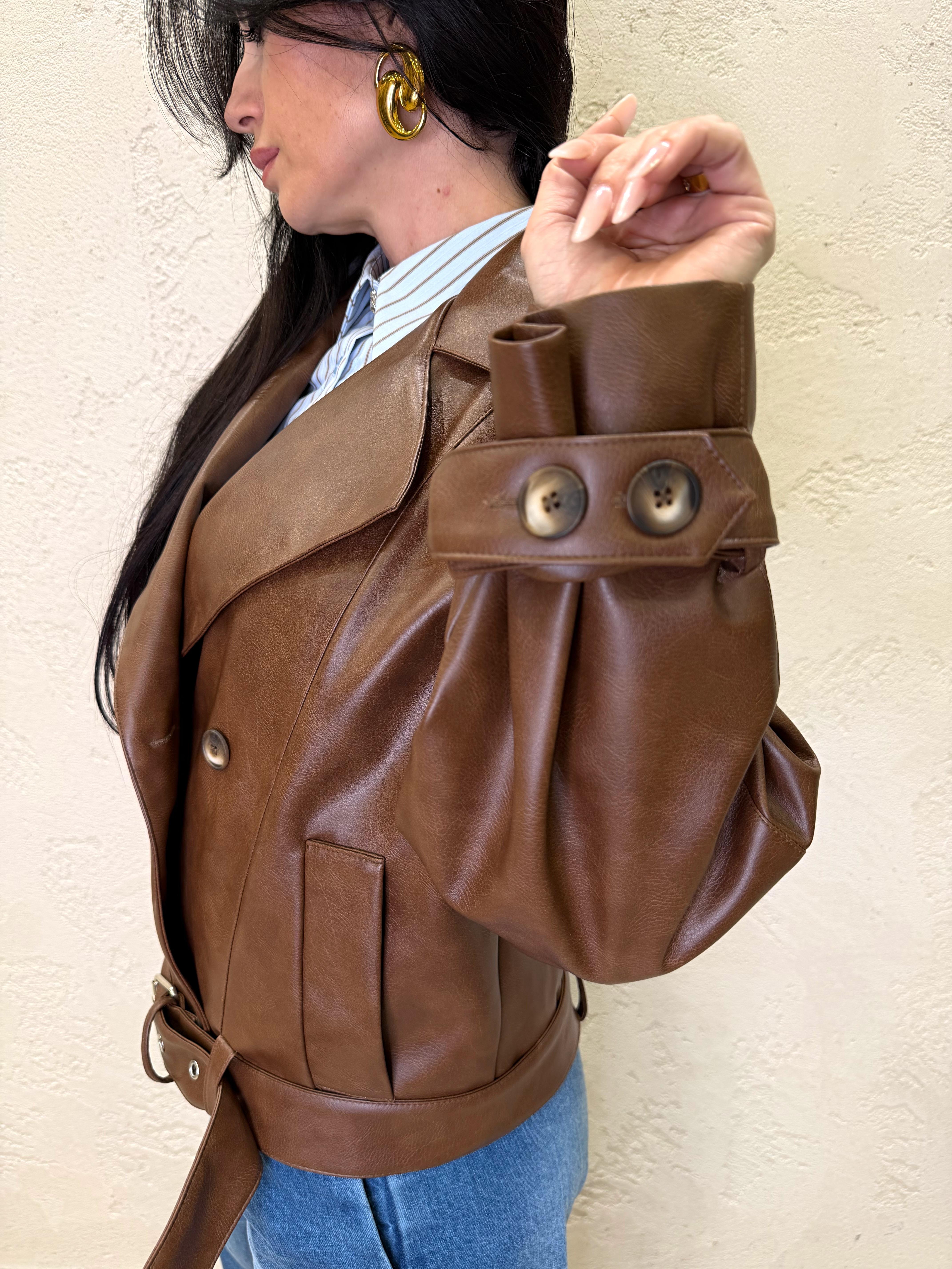 bomber corto in ecopelle doppiopetto KFS-Q014 CUOIO HAVEONE