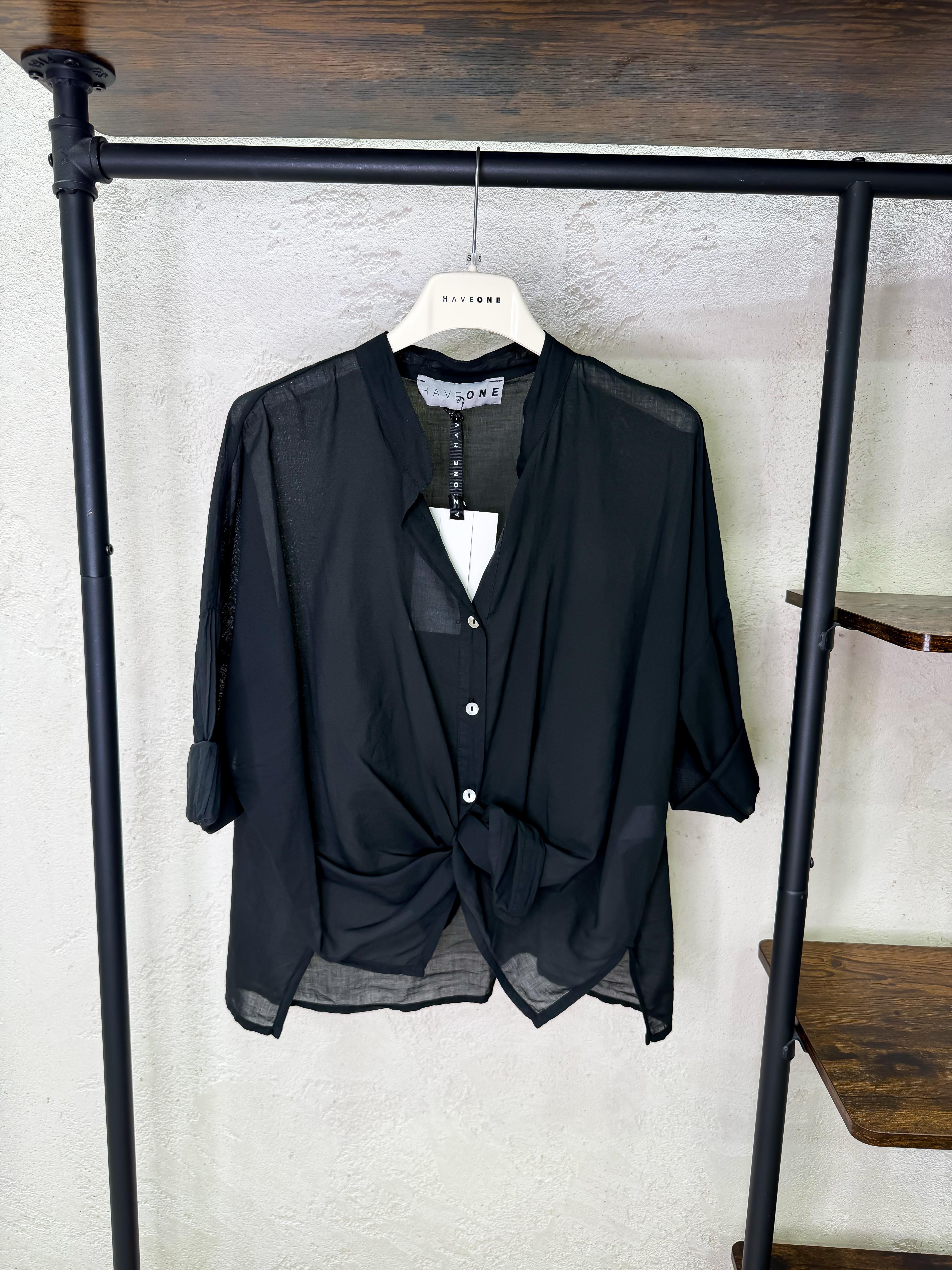 camicia in mussola con collo alla coreana CFL-Q387 NERO HAVEONE