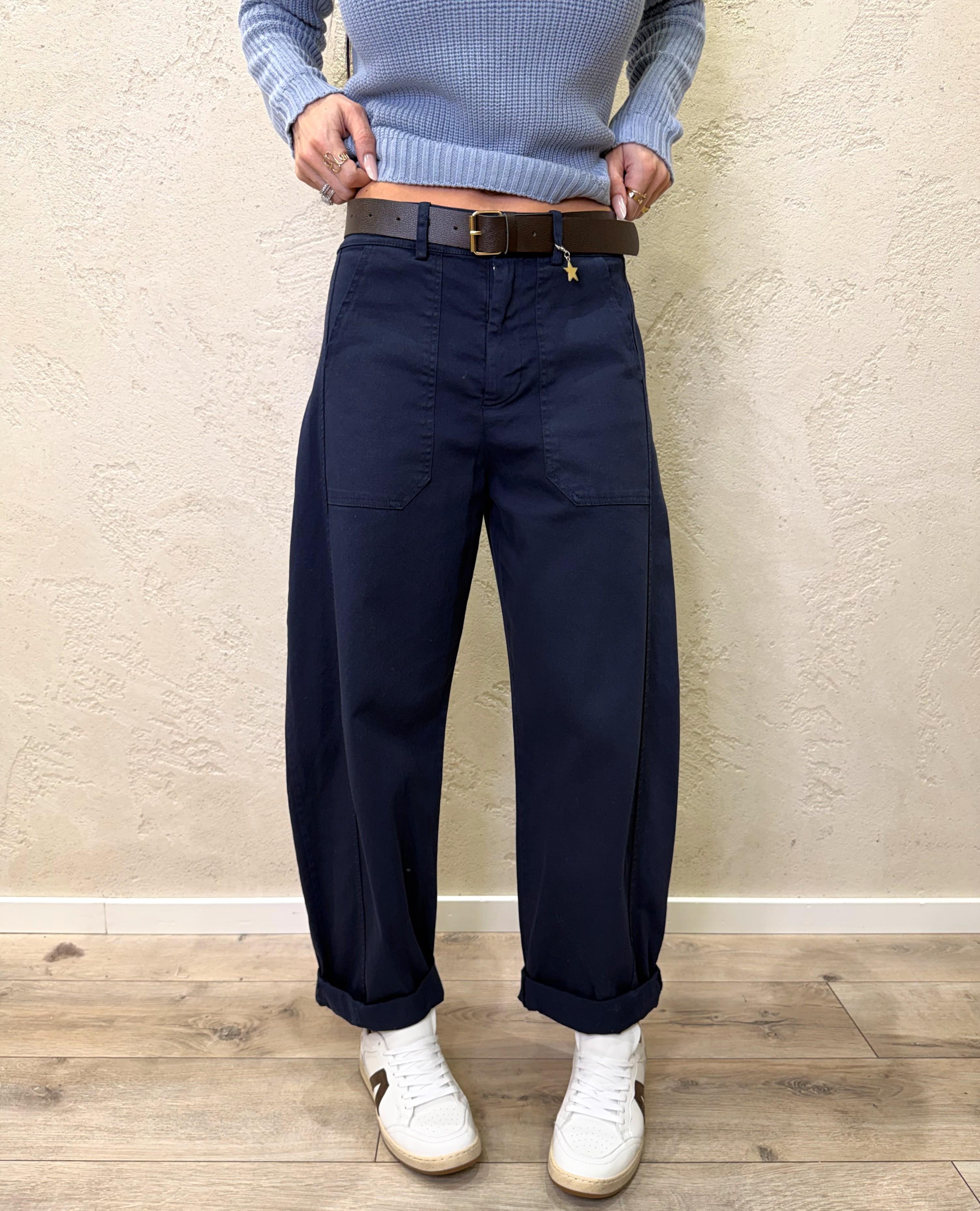 pantaloni modello baloon con maxi tasche frontali 58300 BLU SUSY MIX