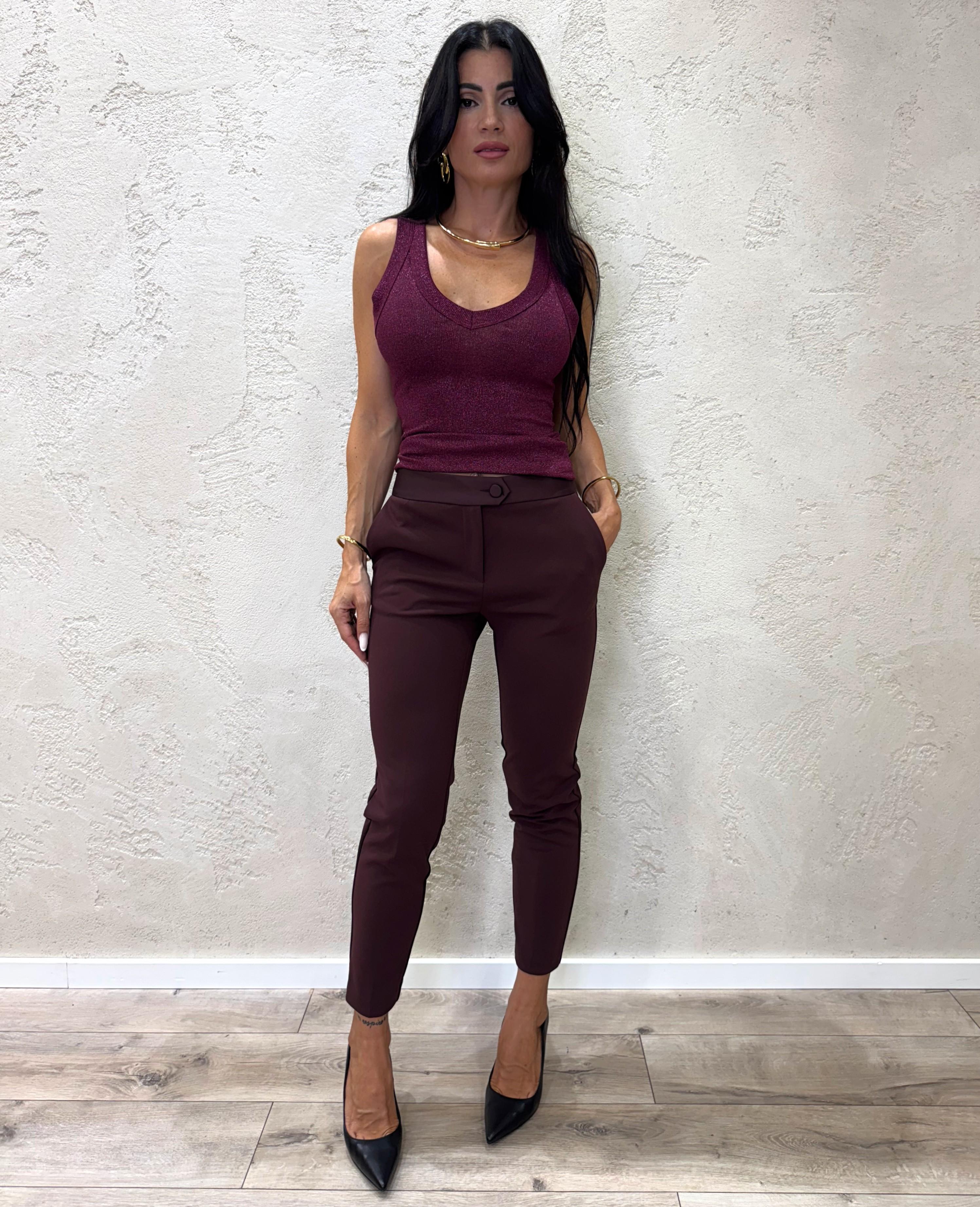pantalone a sigaretta in crepe elasticizzato PVN2KAW PRUGNA IMPERIAL