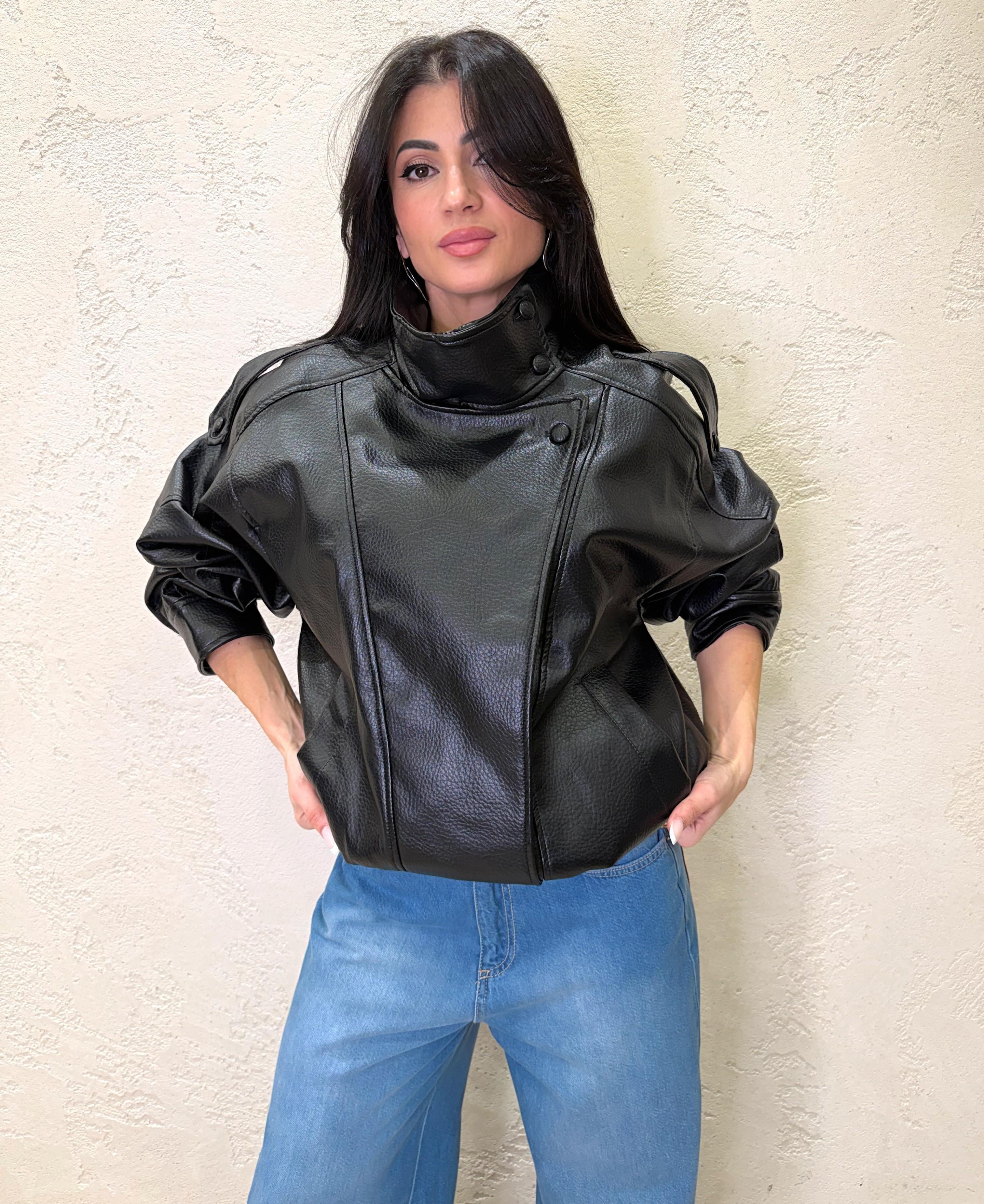 bomber biker in ecopelle effetto martellato TAB1307 NERO VICOLO