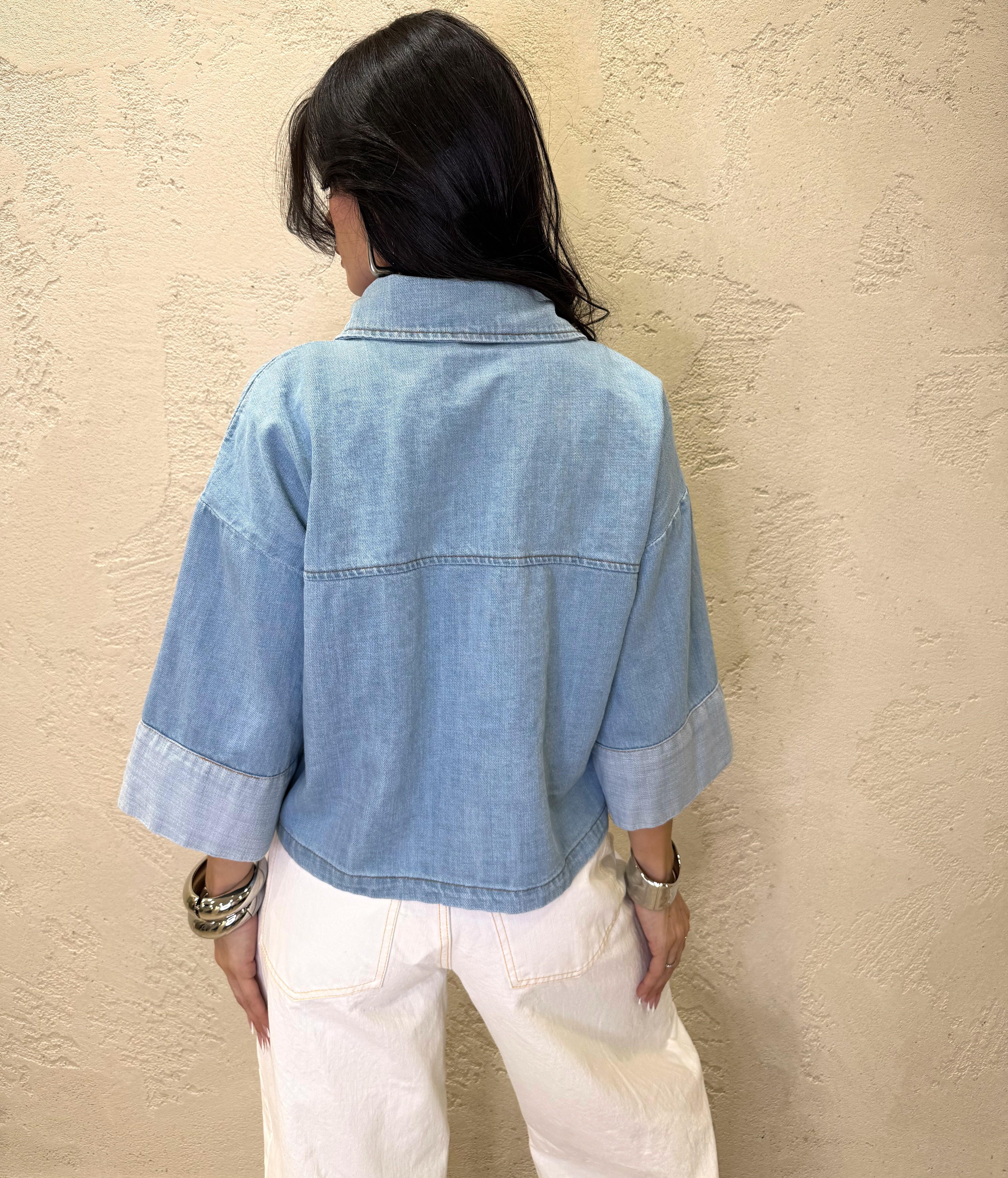 giacchino in denim modello a scatoletta con dettaglio gioiello 60084GBC JEANS SUSY MIX