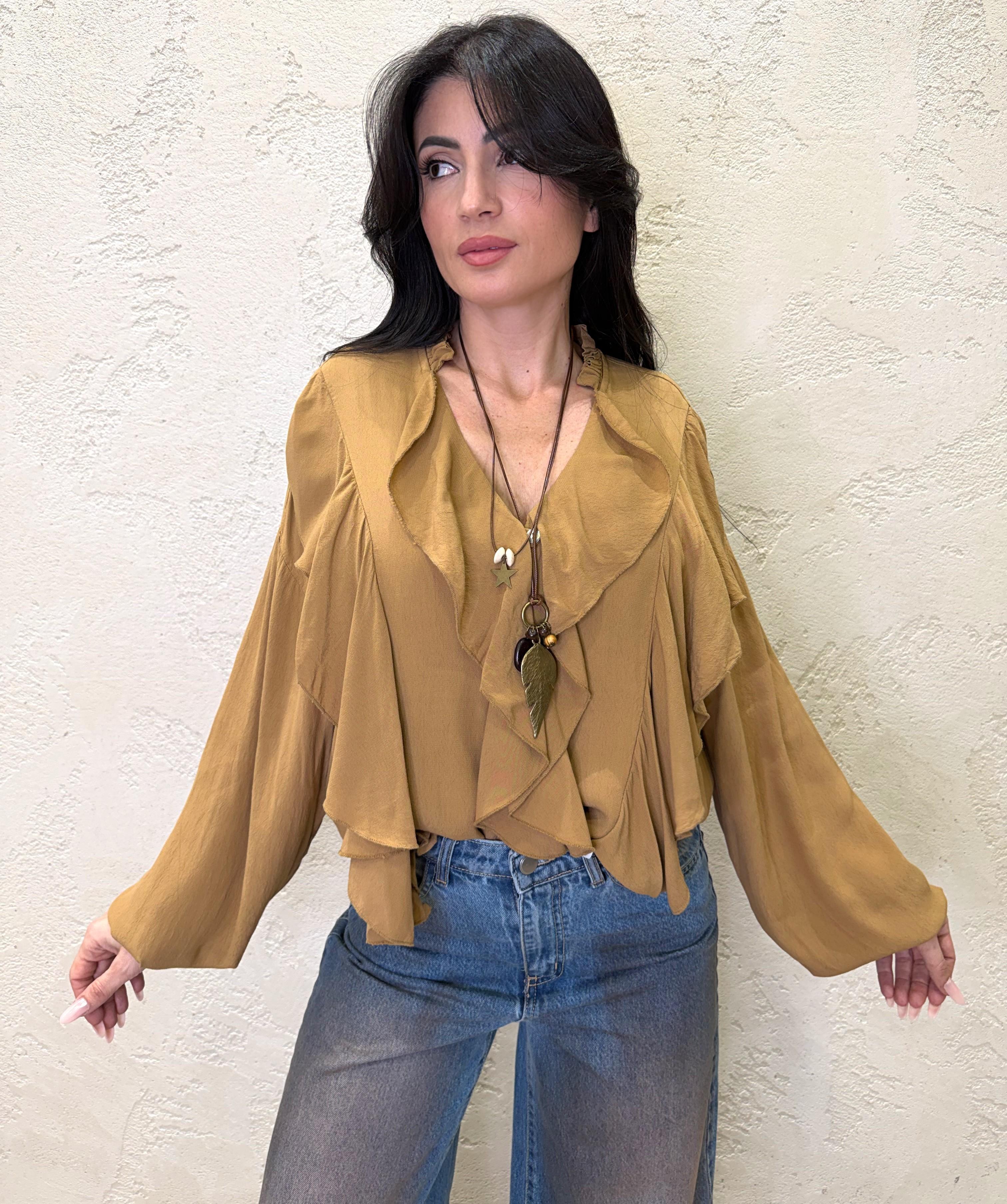 blusa con rouches e collana 26533 CAMMELLO SUSY MIX