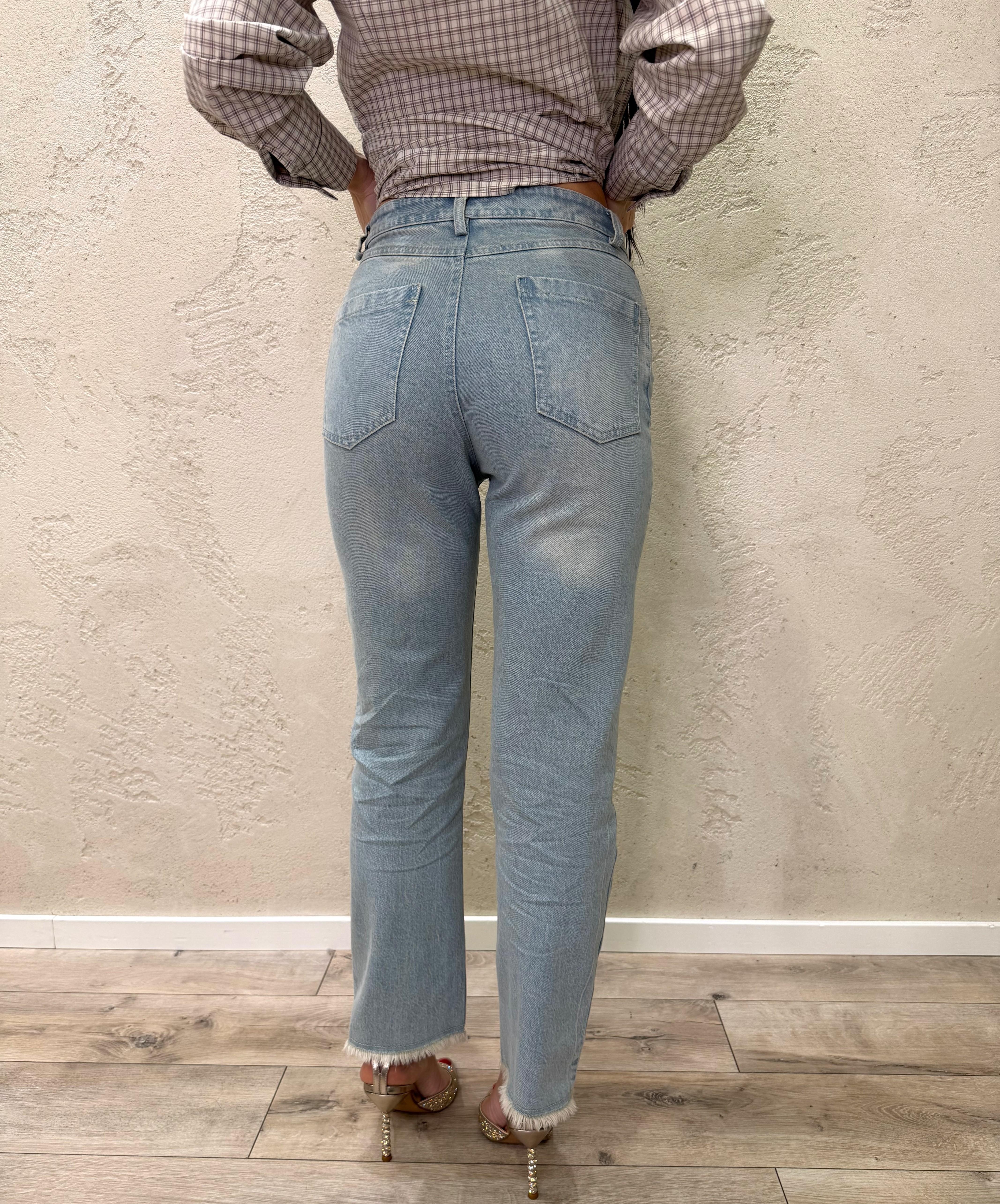 jeans elasticizzato a gamba dritta con cintura bandana in pizzo S26P332 DENIM CHIARO MOTEL