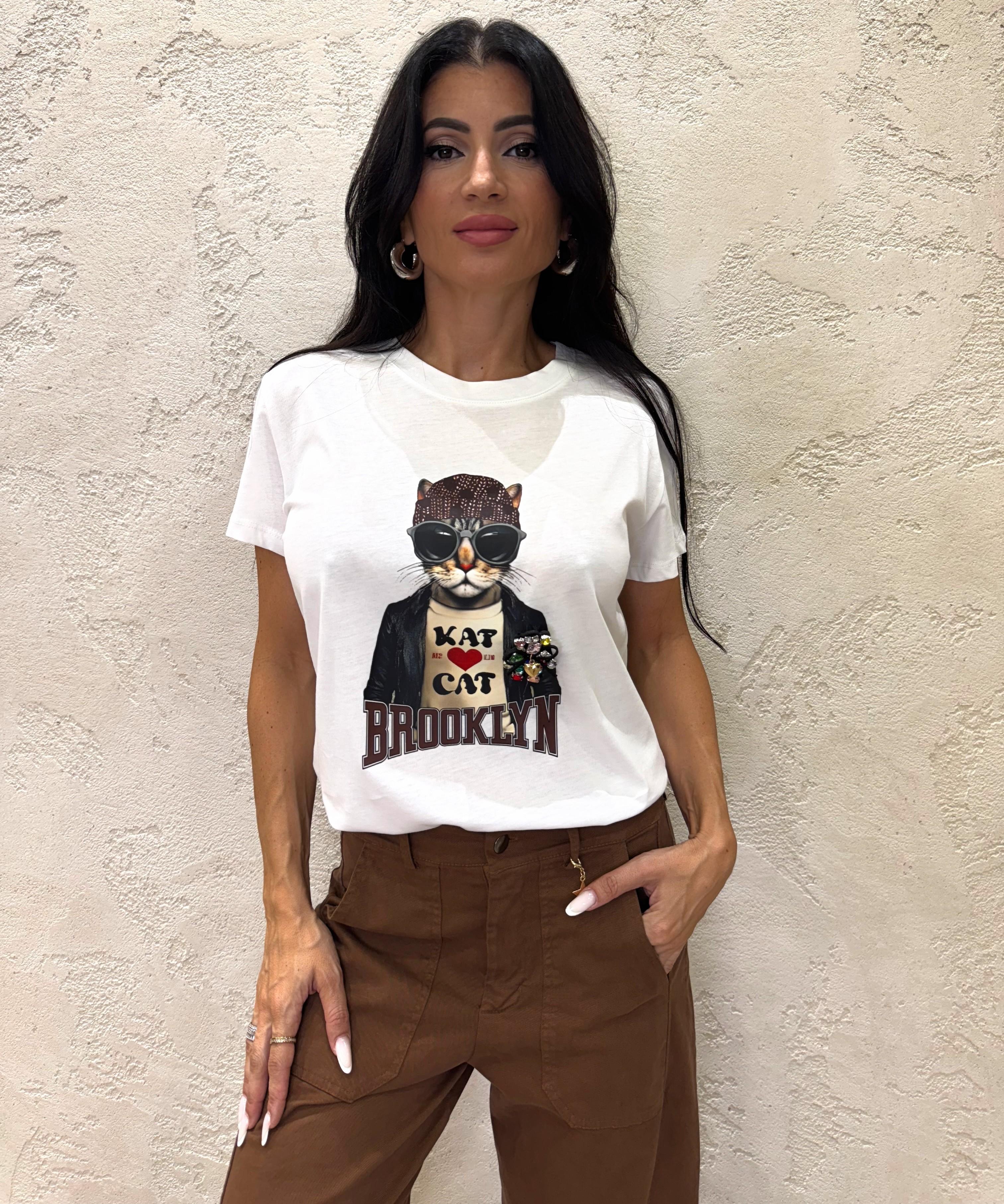 t-shirt con stampa e spilla SH002508 PANNA SUSY MIX