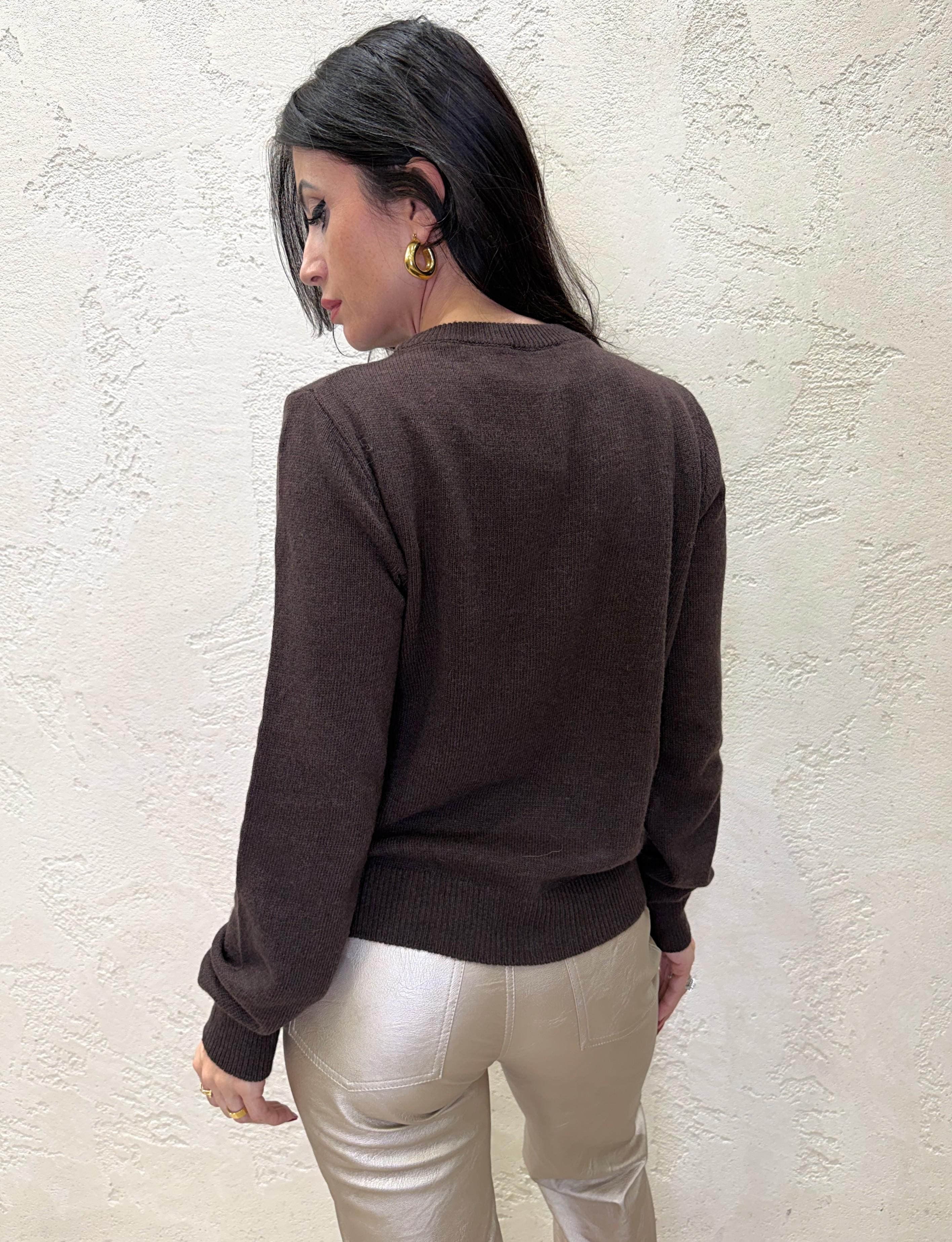 pull misto lana e cashmere con patch orso con scii 77324 MORO VICOLO