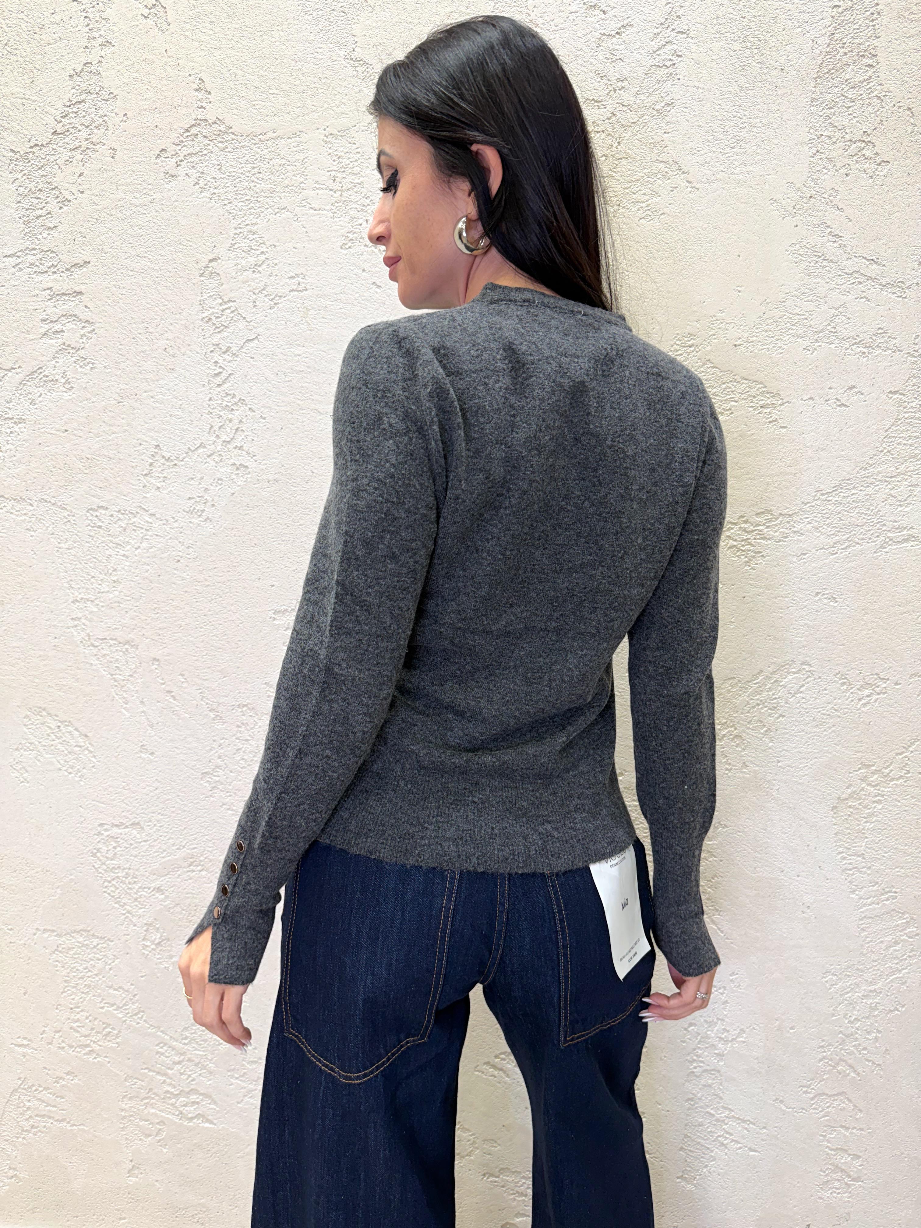 maglia basica misto lana con bottoncini su polso MAGCB ANTRACITE ELEVI