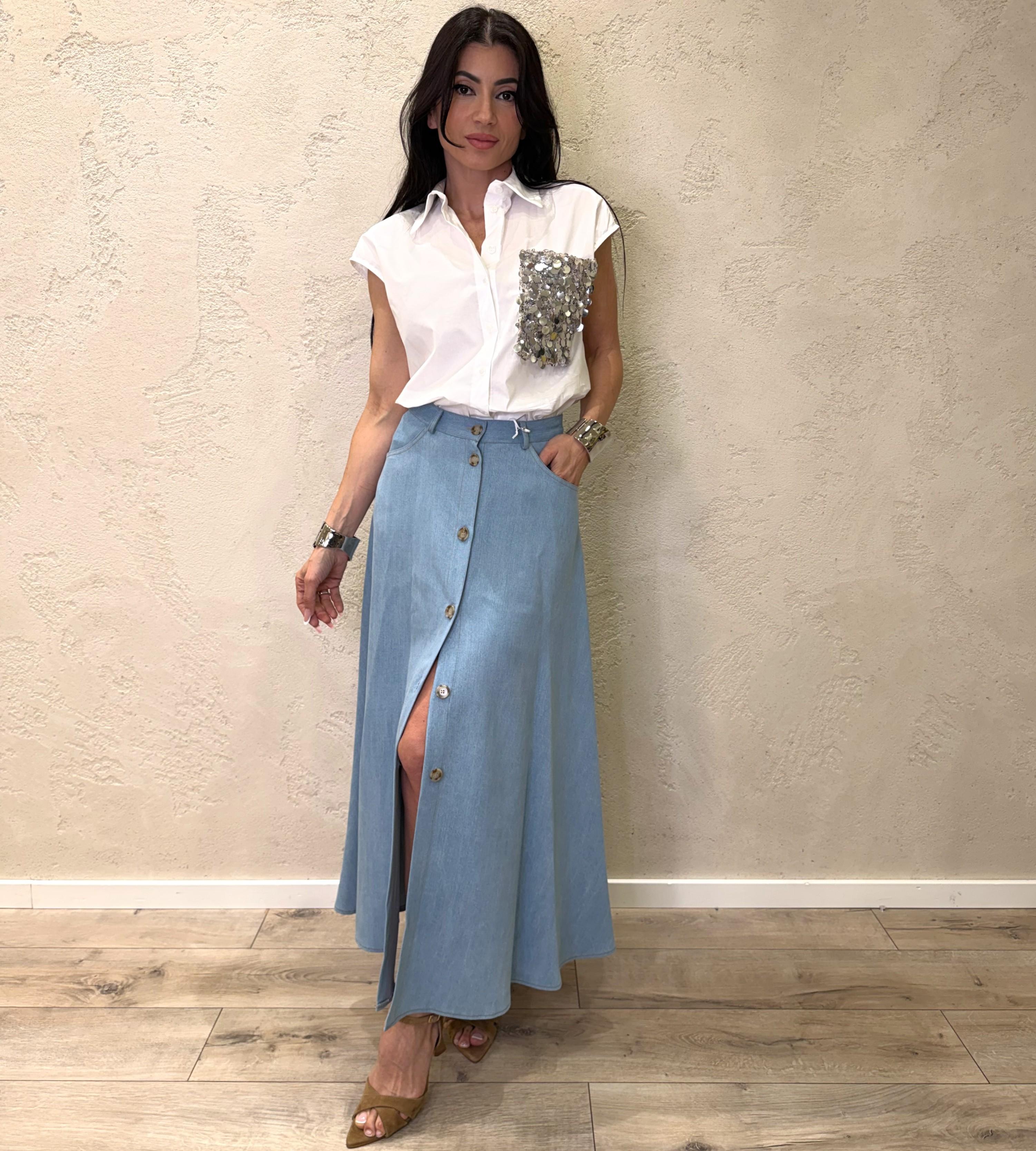 gonna midi in tela chambray con bottoni G9990041V DENIM CHIARO IMPERIAL