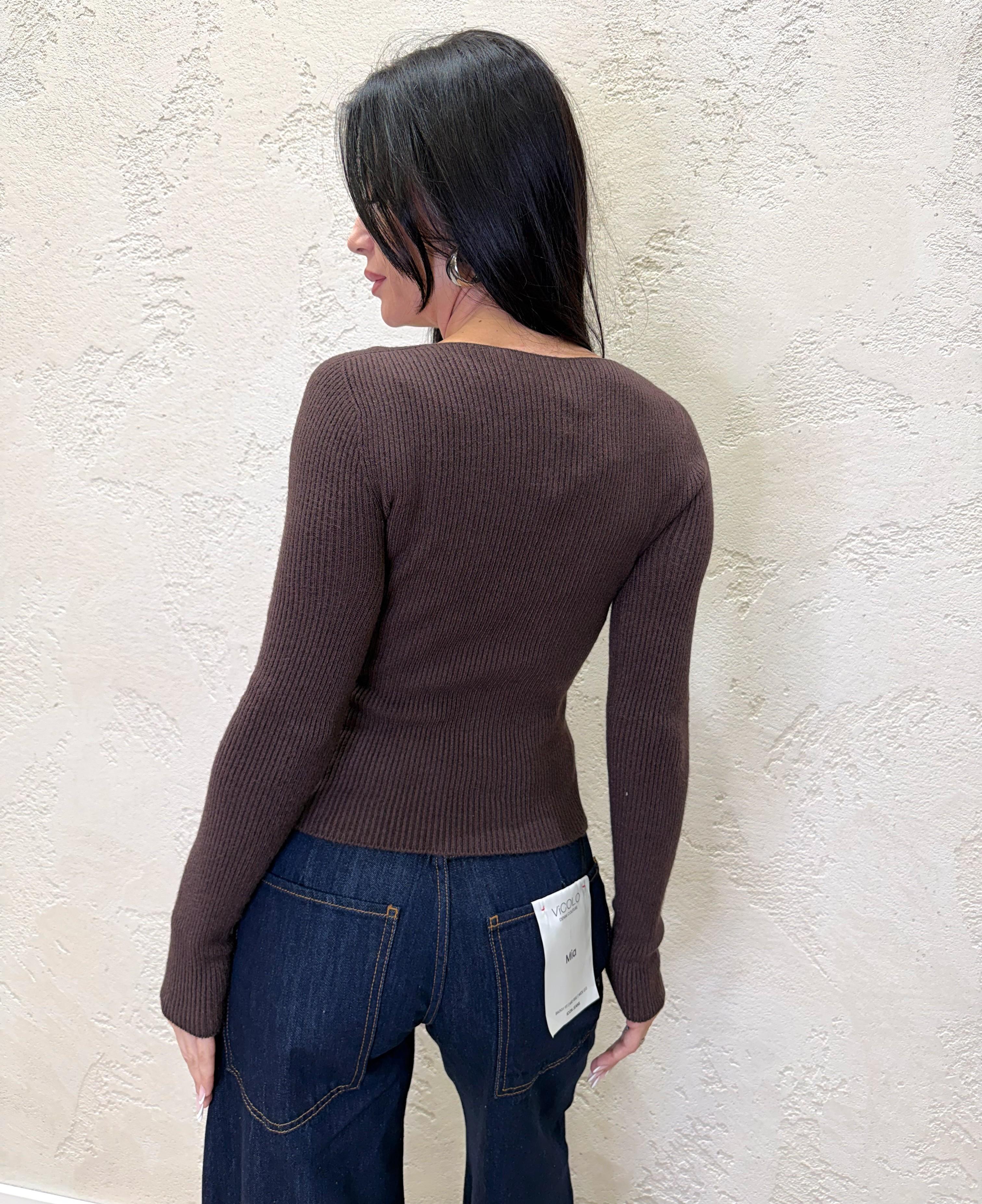 maglia scollo madonna a costine 77316 MORO VICOLO