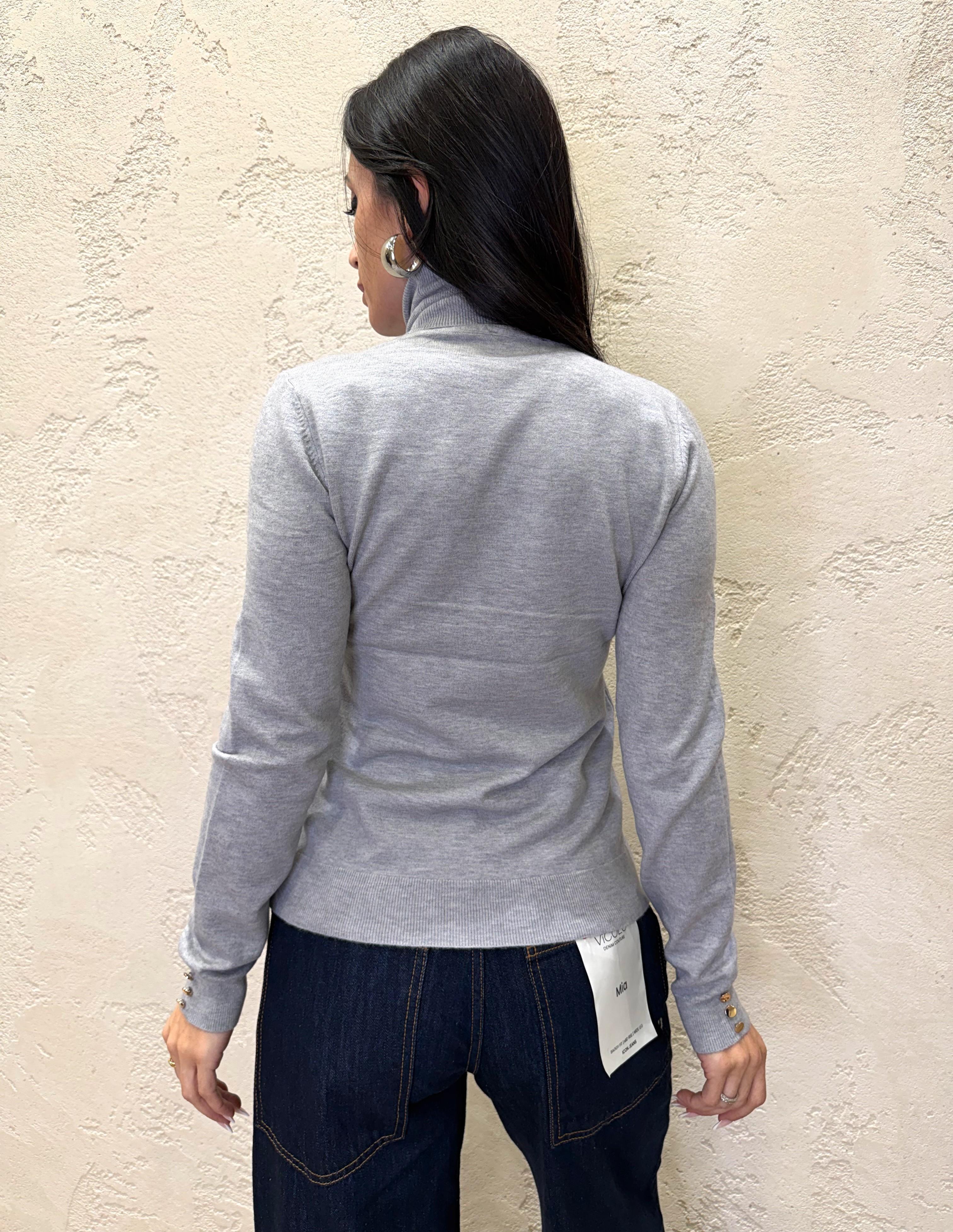 maglia collo alto misto lana con bottoncini su polso MACAB GRIGIO ELEVI