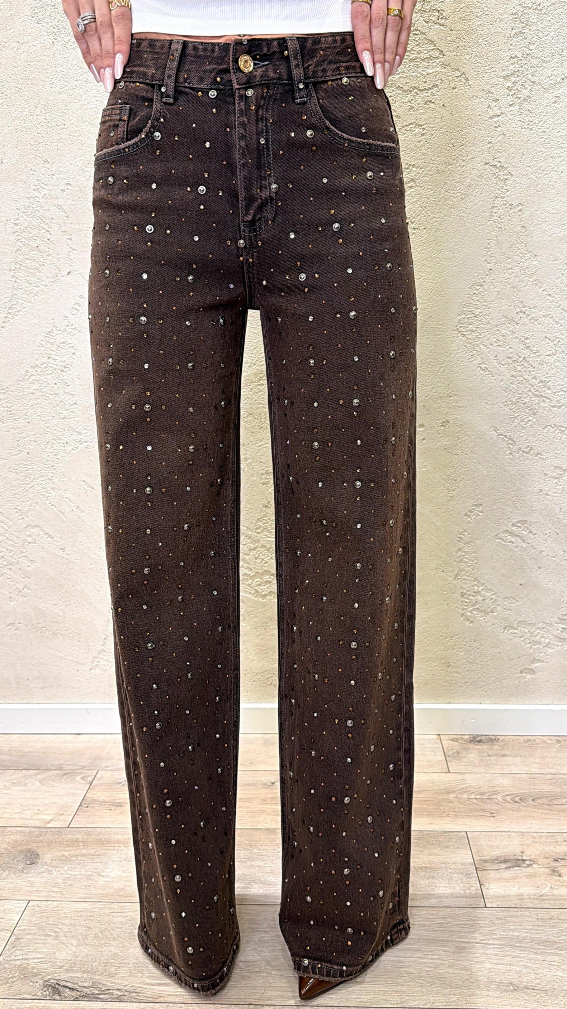jeans diva elasticizzato modello a palazzo con strass e borchie JNSPALAZZOSTRASS MORO ELEVI