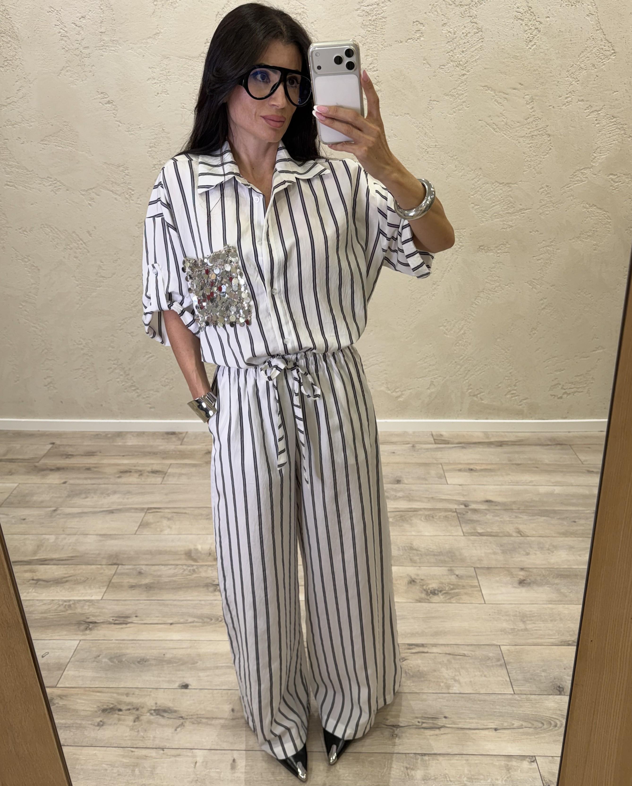 pantaloni a palazzo fantasia a righe PE260221 BIANCO/NERO TENSIONE IN