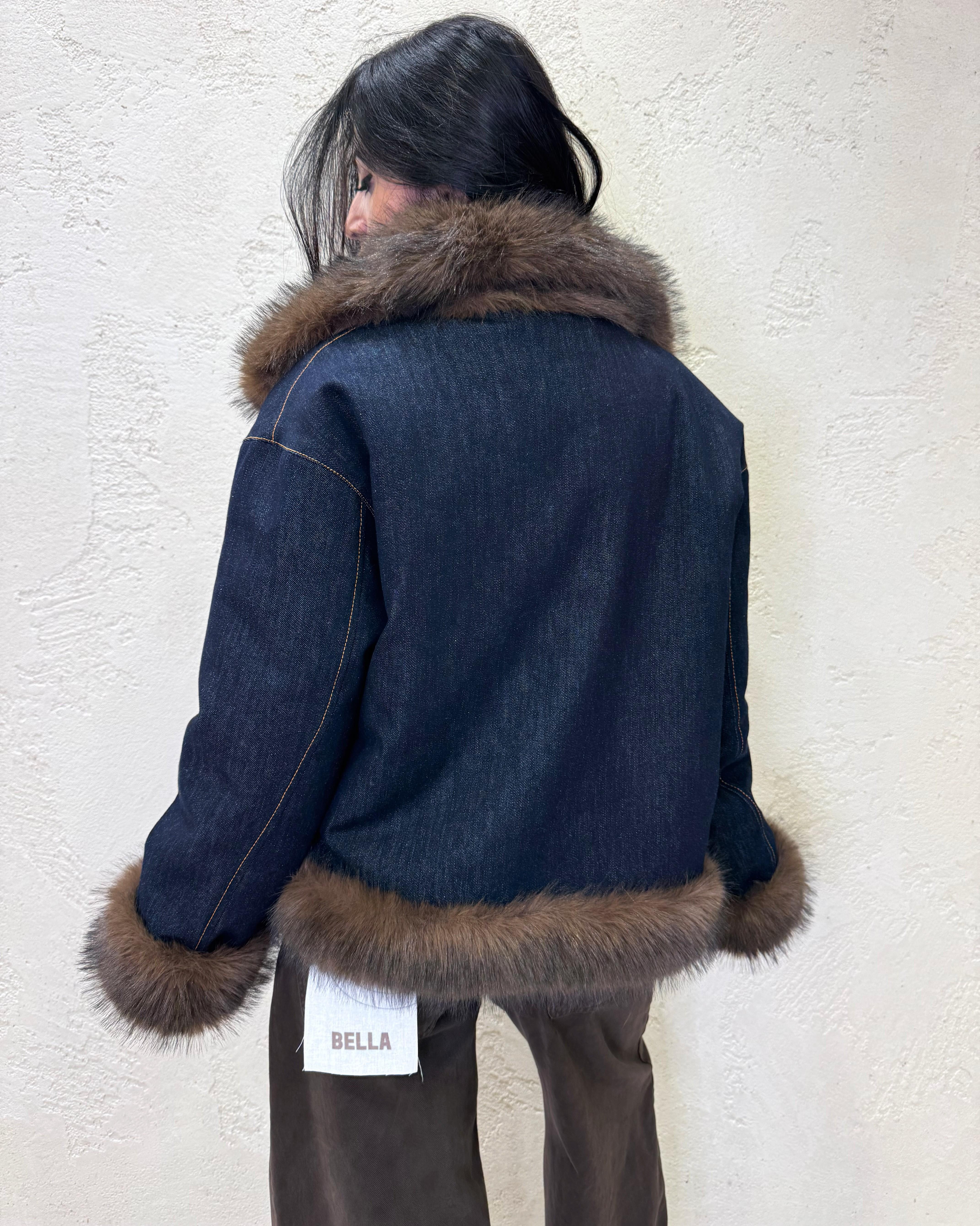 ecopelliccia reversibile con interno in denim TF0079 DENIM/MARRONE VICOLO