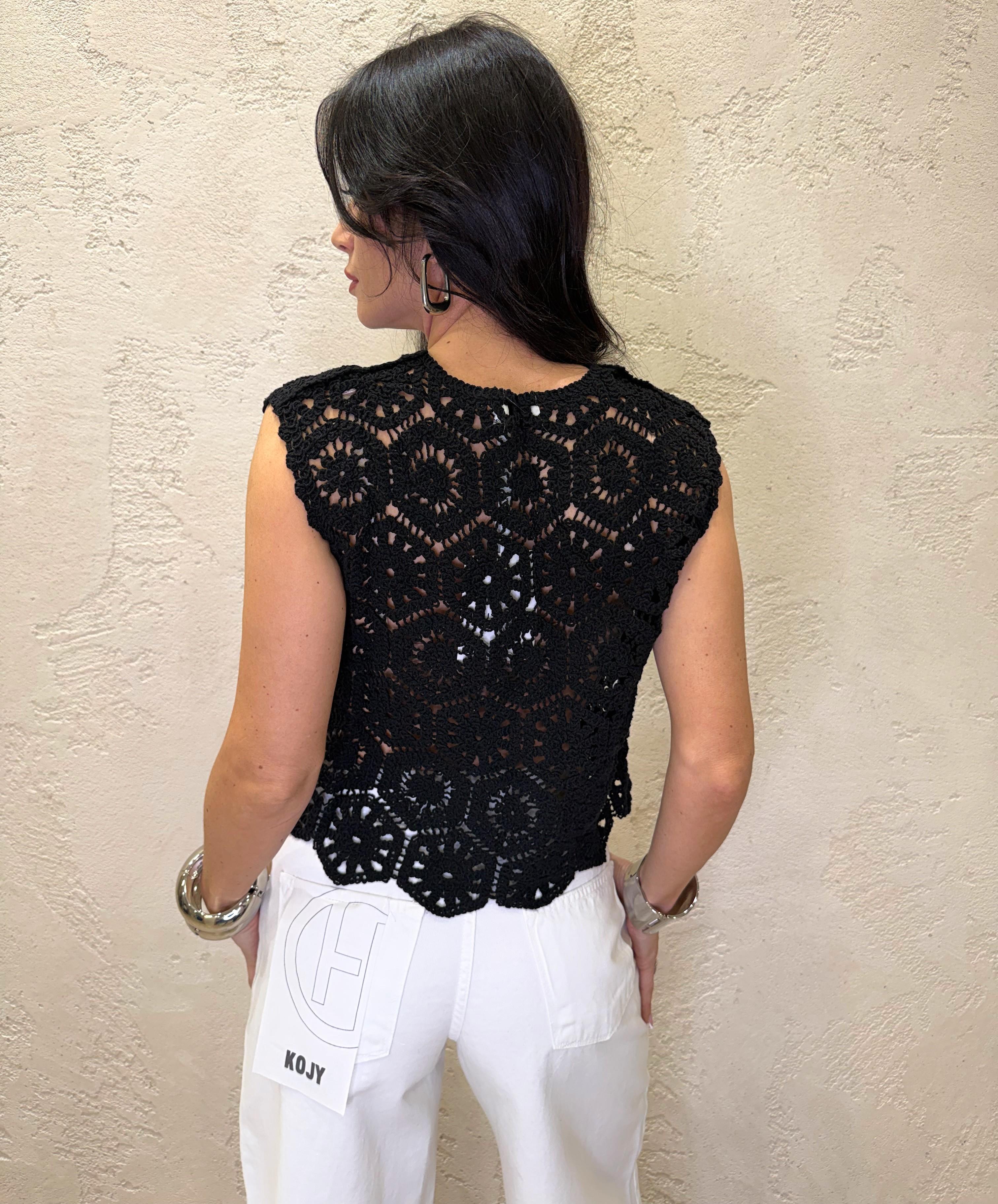 gilet crochet con laccetti frontali 2638017 NERO SUSY MIX