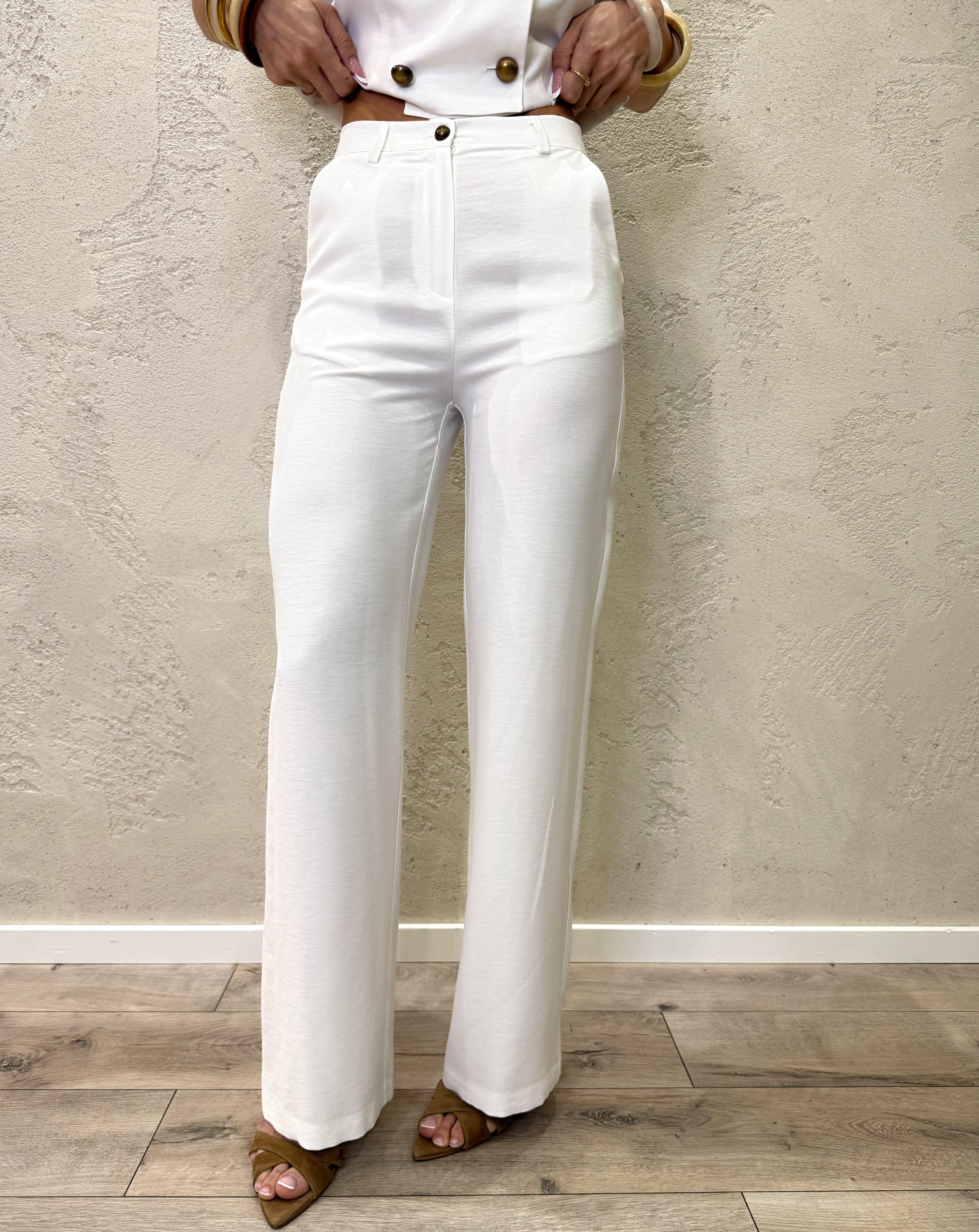 pantaloni a gamba dritta vestibilità morbida con bottone a contrasto PMN-Q419 BIANCO HAVEONE