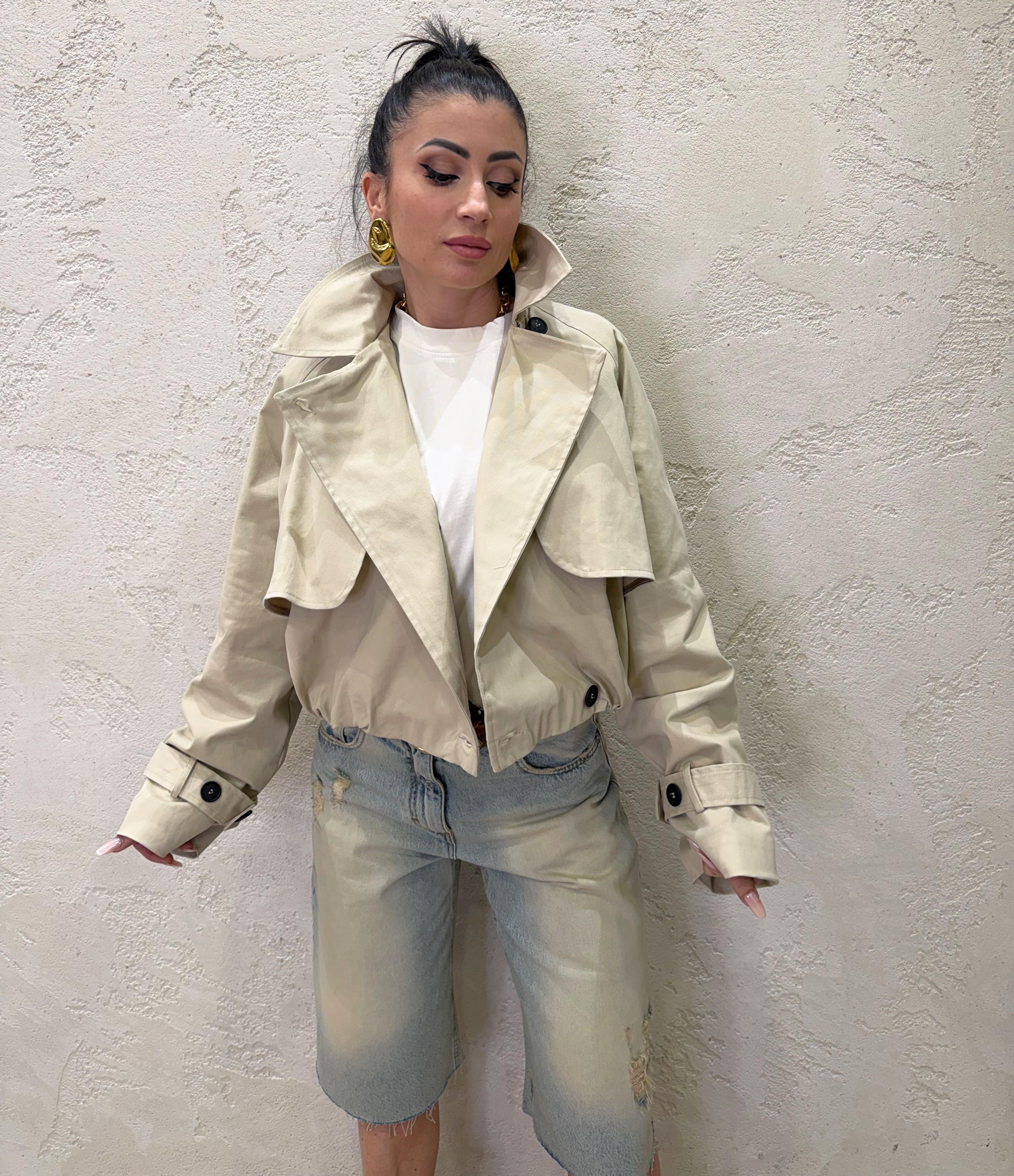 trench a bomber corto con chiusura asimmetrica KNO-Q051 BEIGE HAVEONE