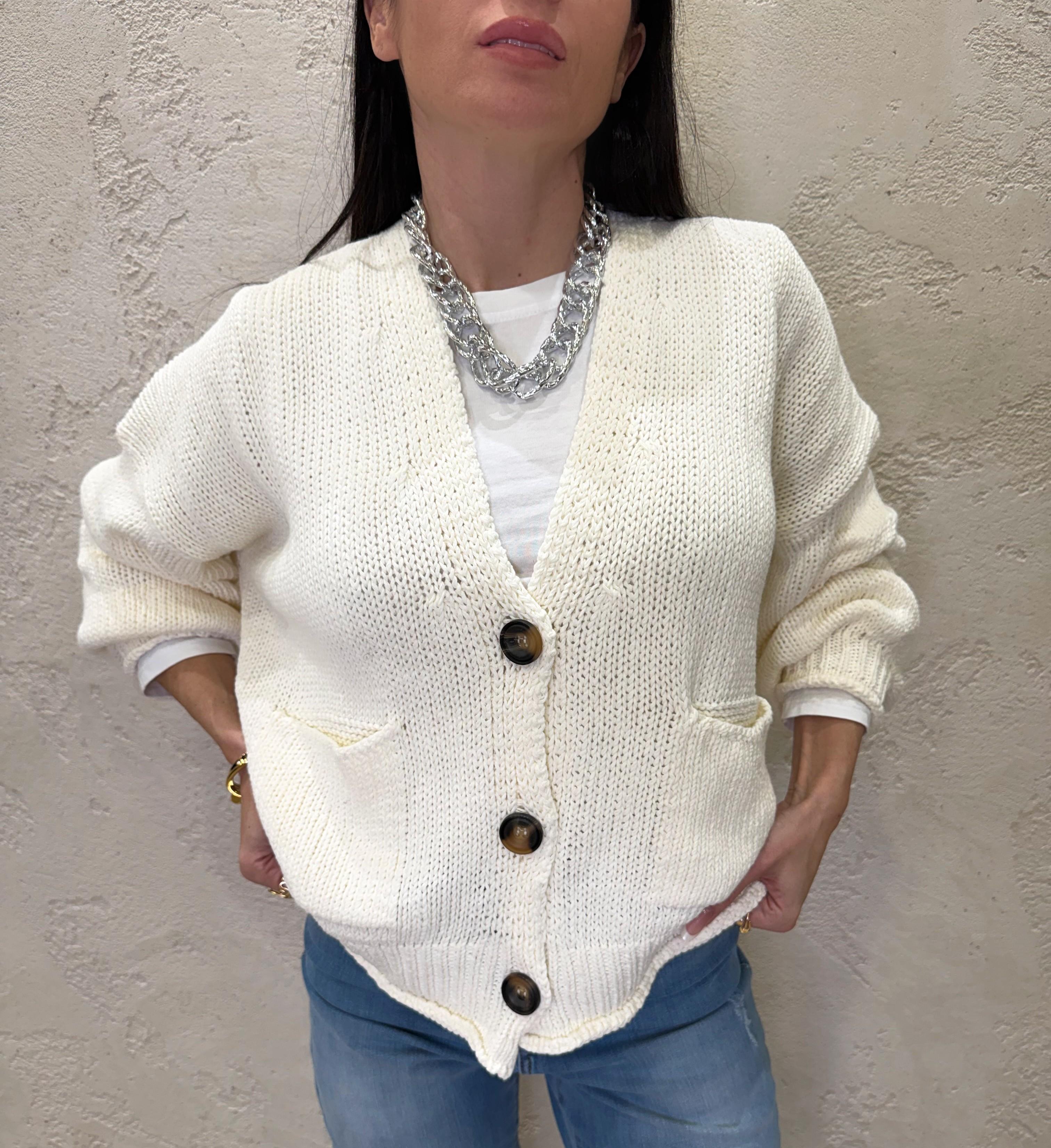 cardigan in maglia con bottoni 3AB3015 BURRO VICOLO