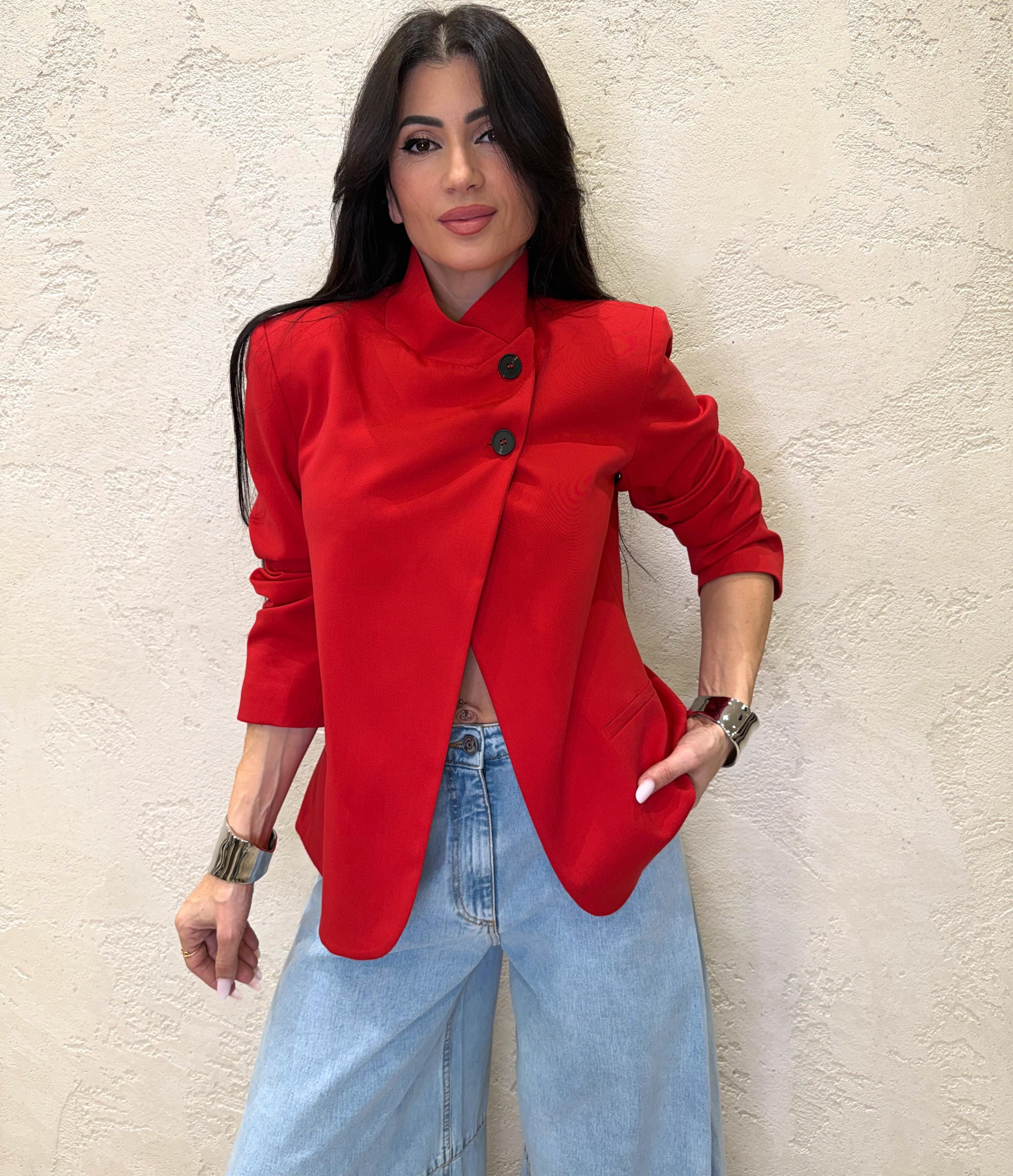 giacca con collo alla coreana e chiusura asimmetrica JMN-Q090 ROSSO HAVEONE