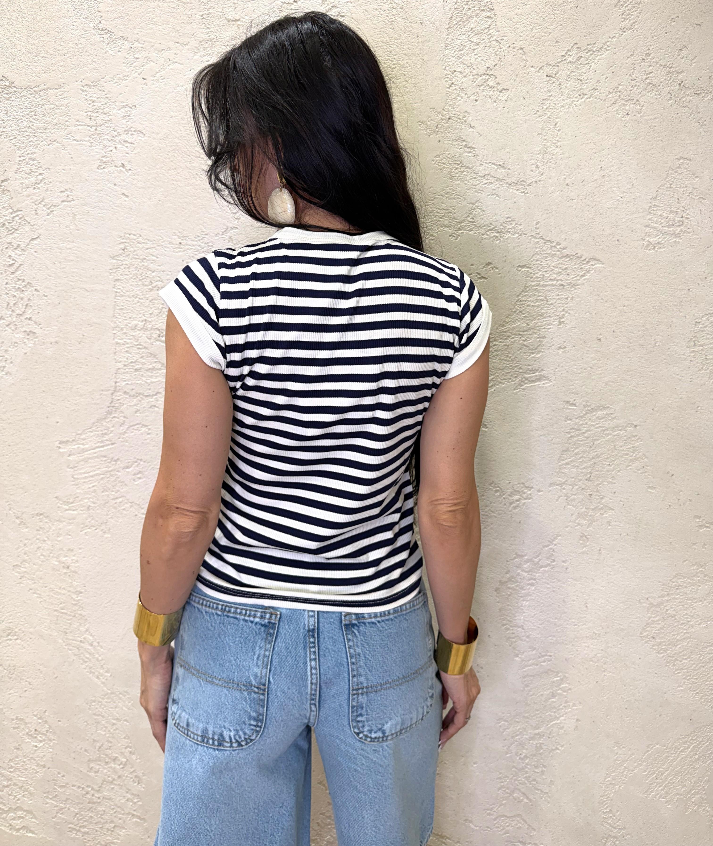 t-shirt esasticizzata a costine fantasia a righe 21011 BLU TENSIONE IN
