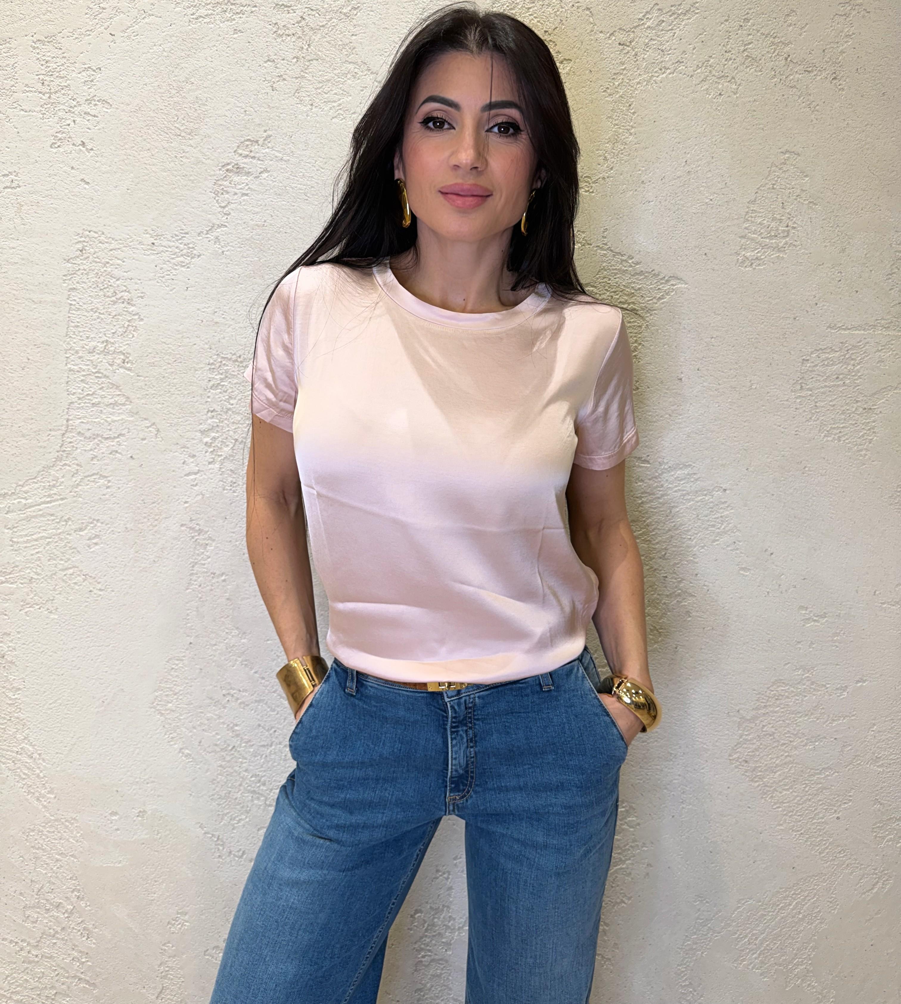 Blusa elasticizzata in satin 26FA705BU ROSA CIPRIA SUSY MIX