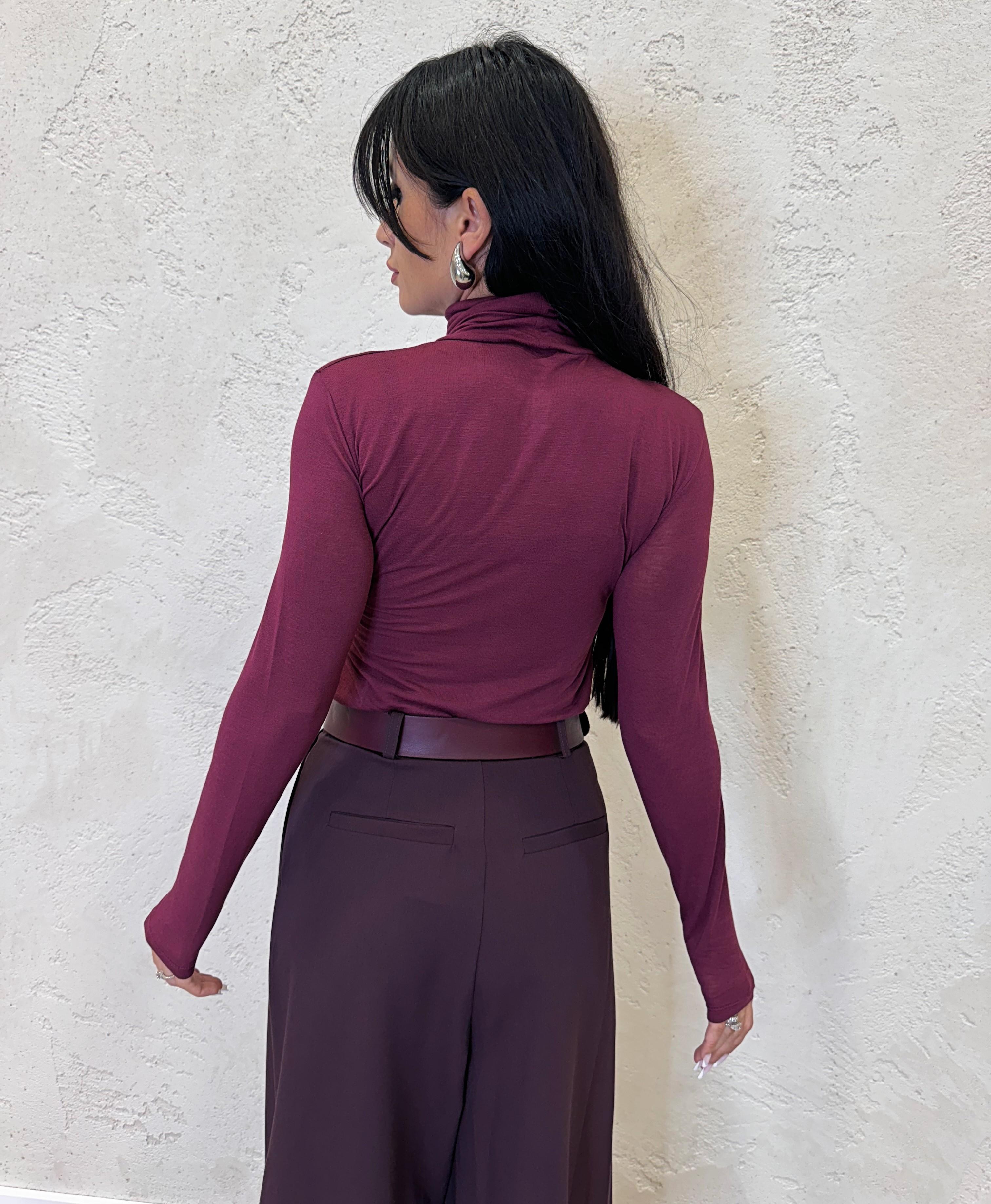 maglia misto cashmere con collo alto B05085 VINO SUSY MIX